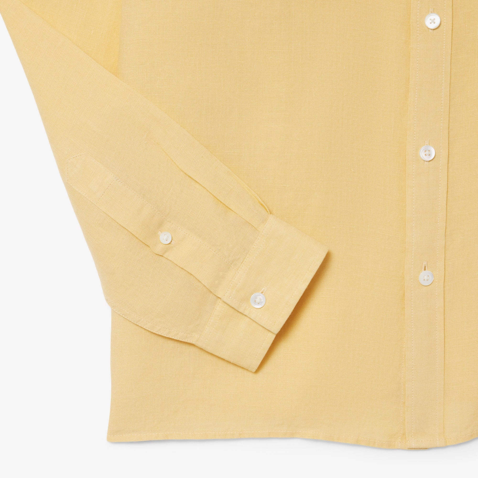 Erkek Regular Fit Düğmeli Yaka Keten Sarı Gömlek