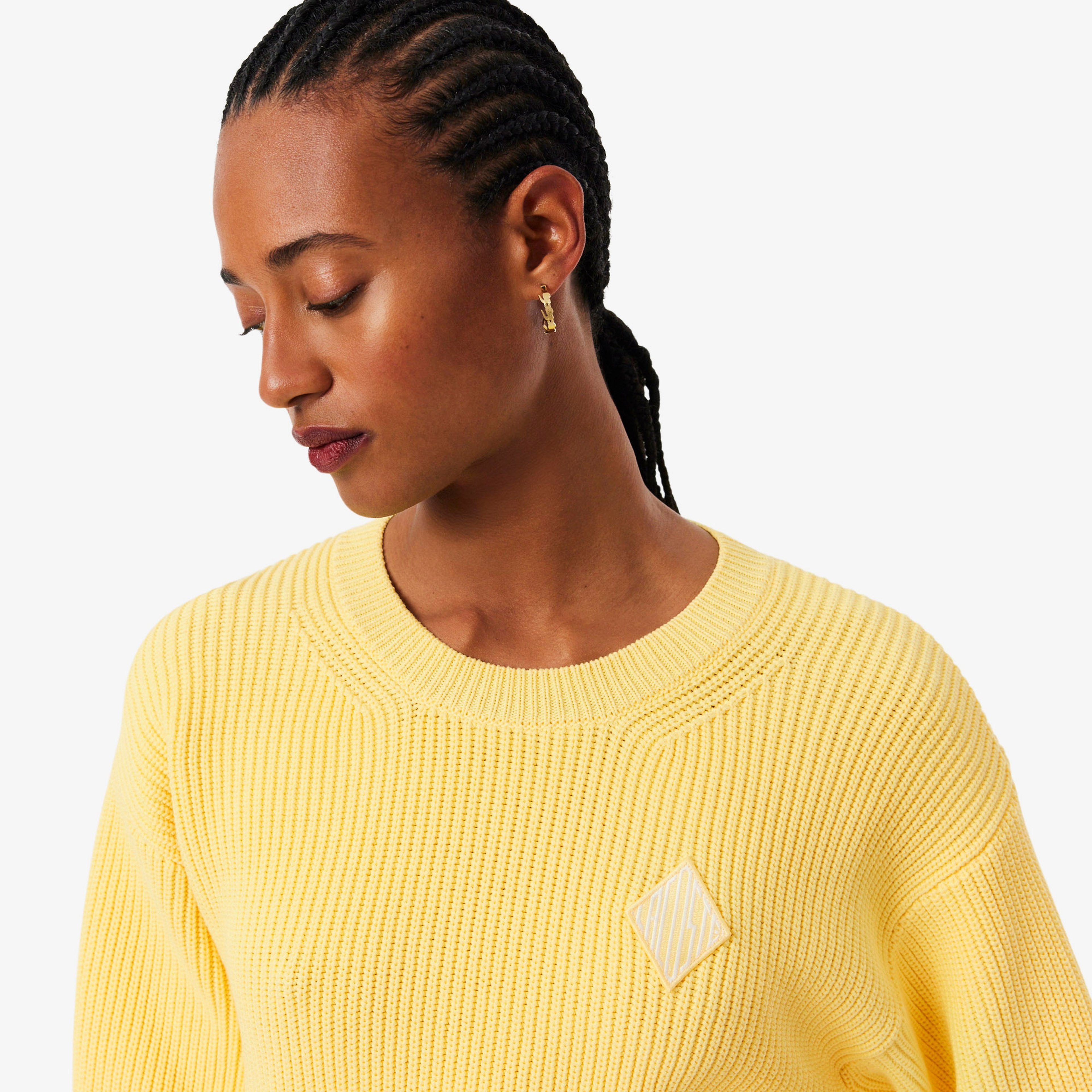 Kadın Loose Fit Bisiklet Yaka Sarı Kazak