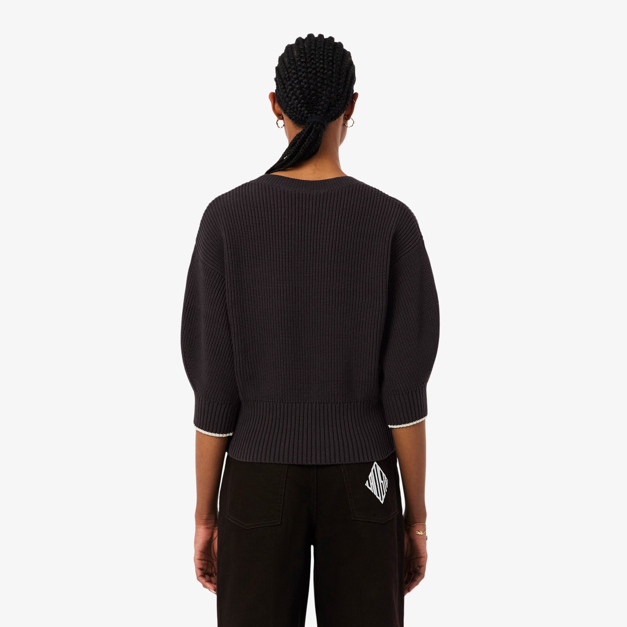 Lacoste Kadın Loose Fit Bisiklet Yaka Kahverengi Kazak görsel 3