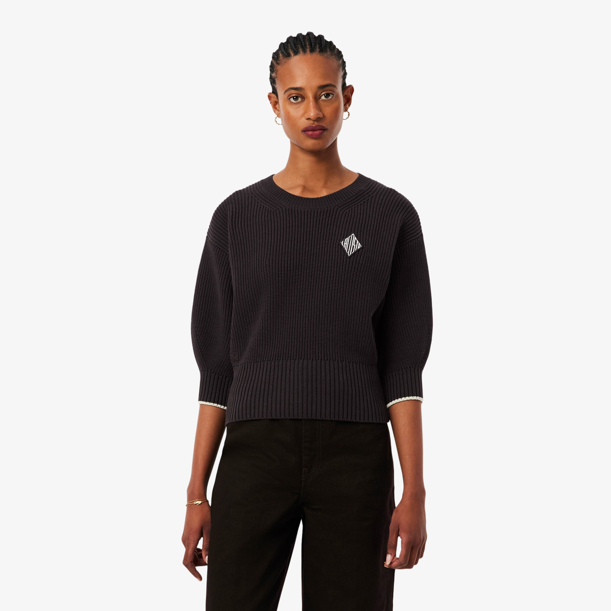 Lacoste Kadın Loose Fit Bisiklet Yaka Kahverengi Kazak