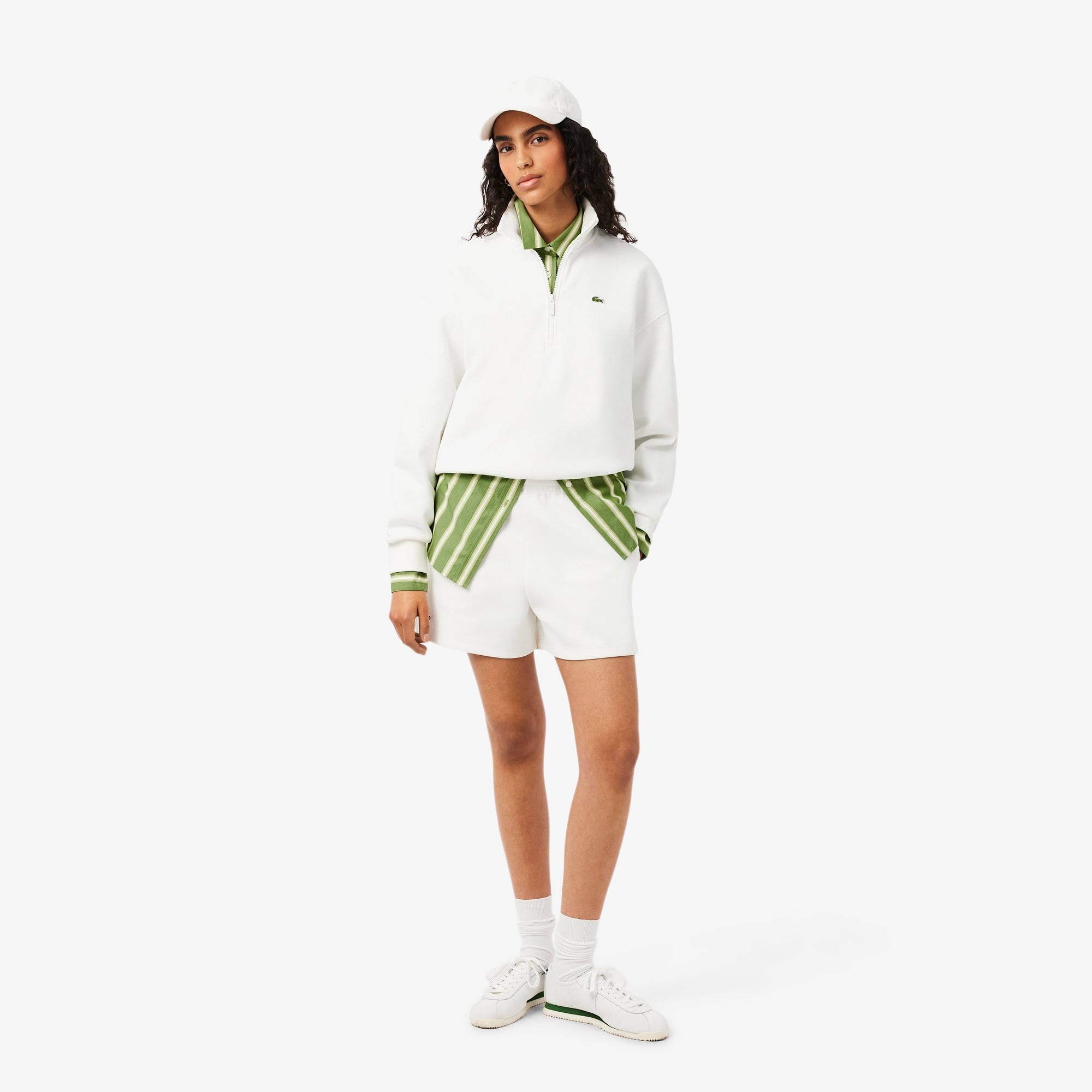 Lacoste Kadın Oversize Fit Çizgili Yeşil Gömlek görsel 4