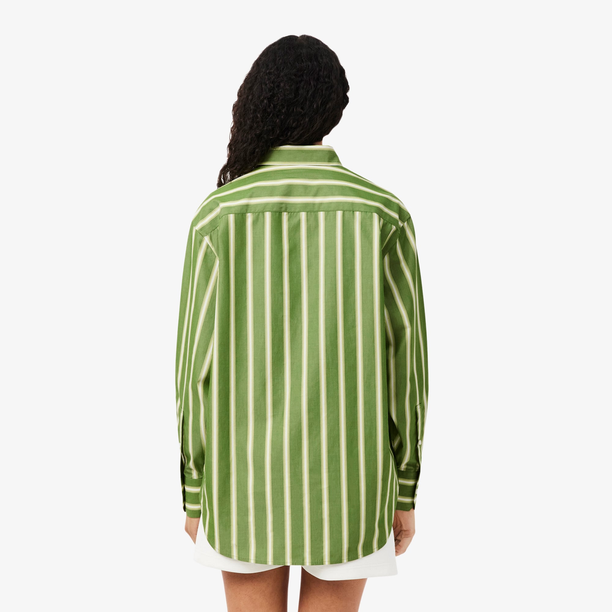Lacoste Kadın Oversize Fit Çizgili Yeşil Gömlek görsel 3