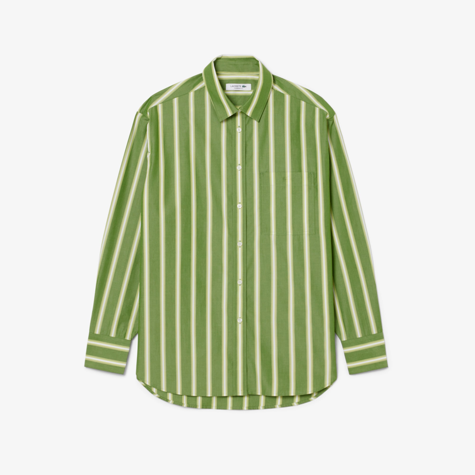 Lacoste Kadın Oversize Fit Çizgili Yeşil Gömlek görsel 5