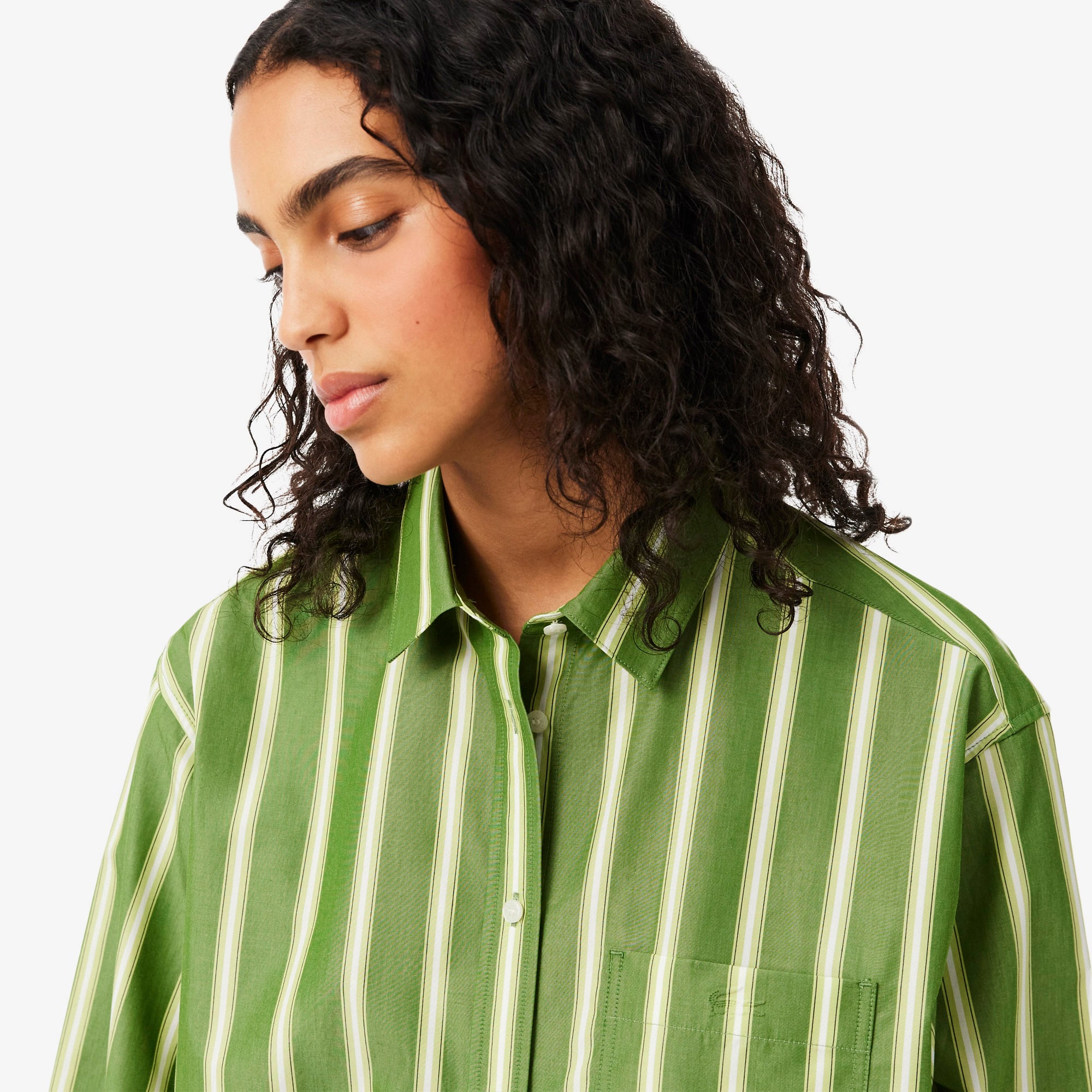 Lacoste Kadın Oversize Fit Çizgili Yeşil Gömlek görsel 2