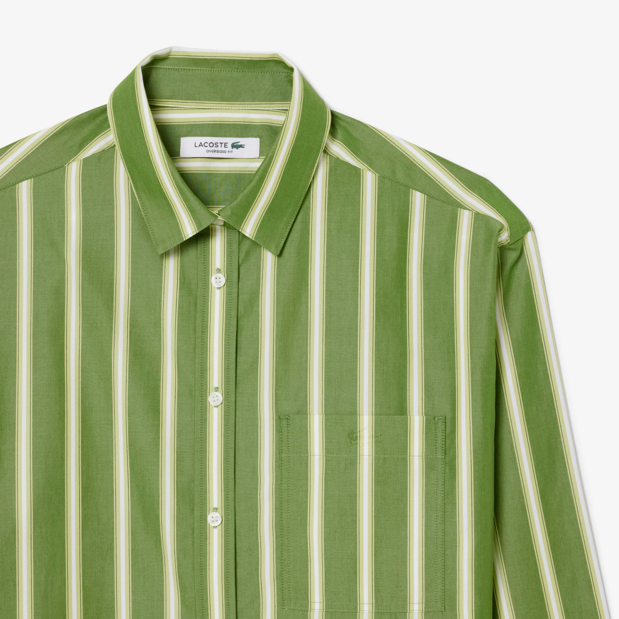 Lacoste Kadın Oversize Fit Çizgili Yeşil Gömlek görsel 6
