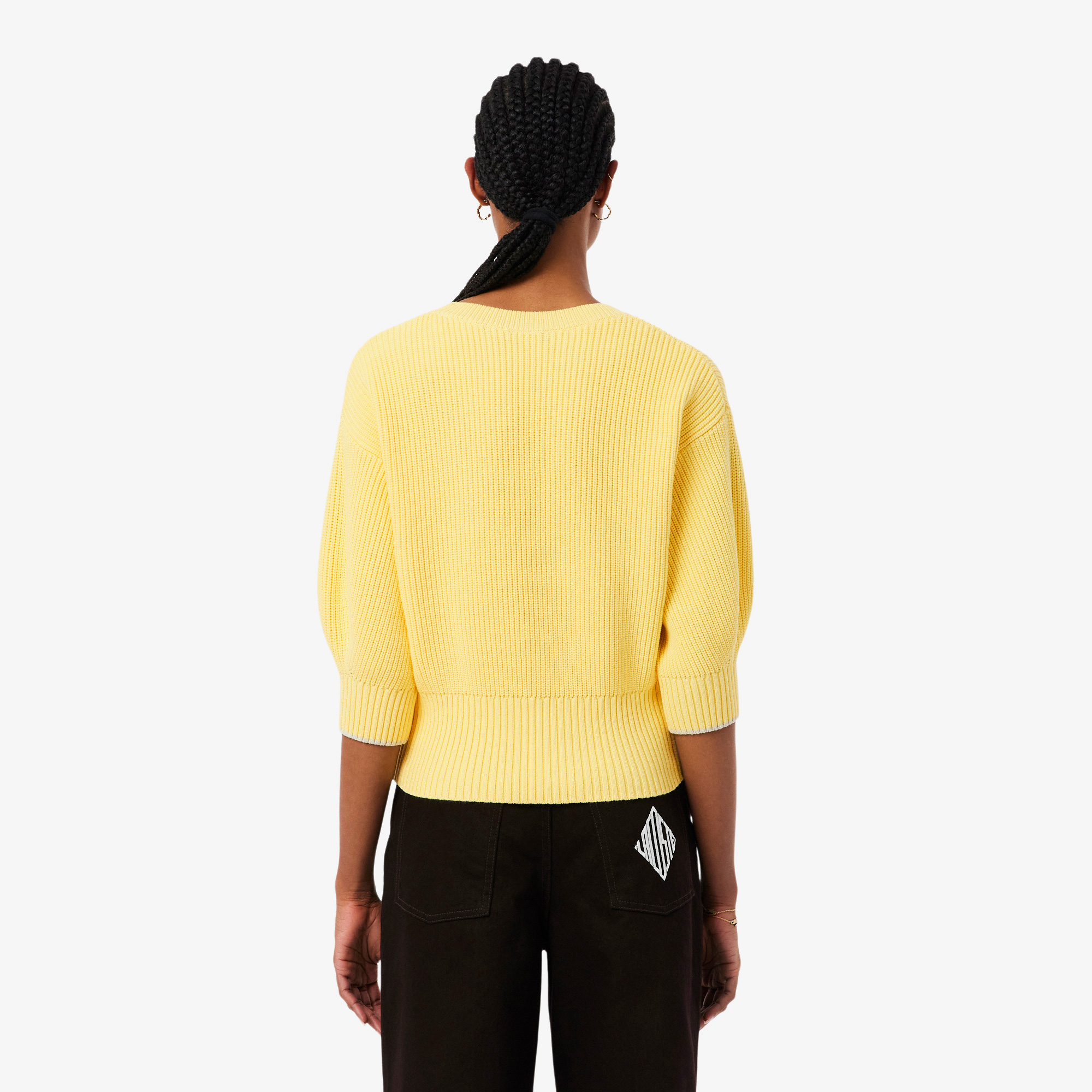 Lacoste Kadın Loose Fit Bisiklet Yaka Sarı Kazak görsel 3