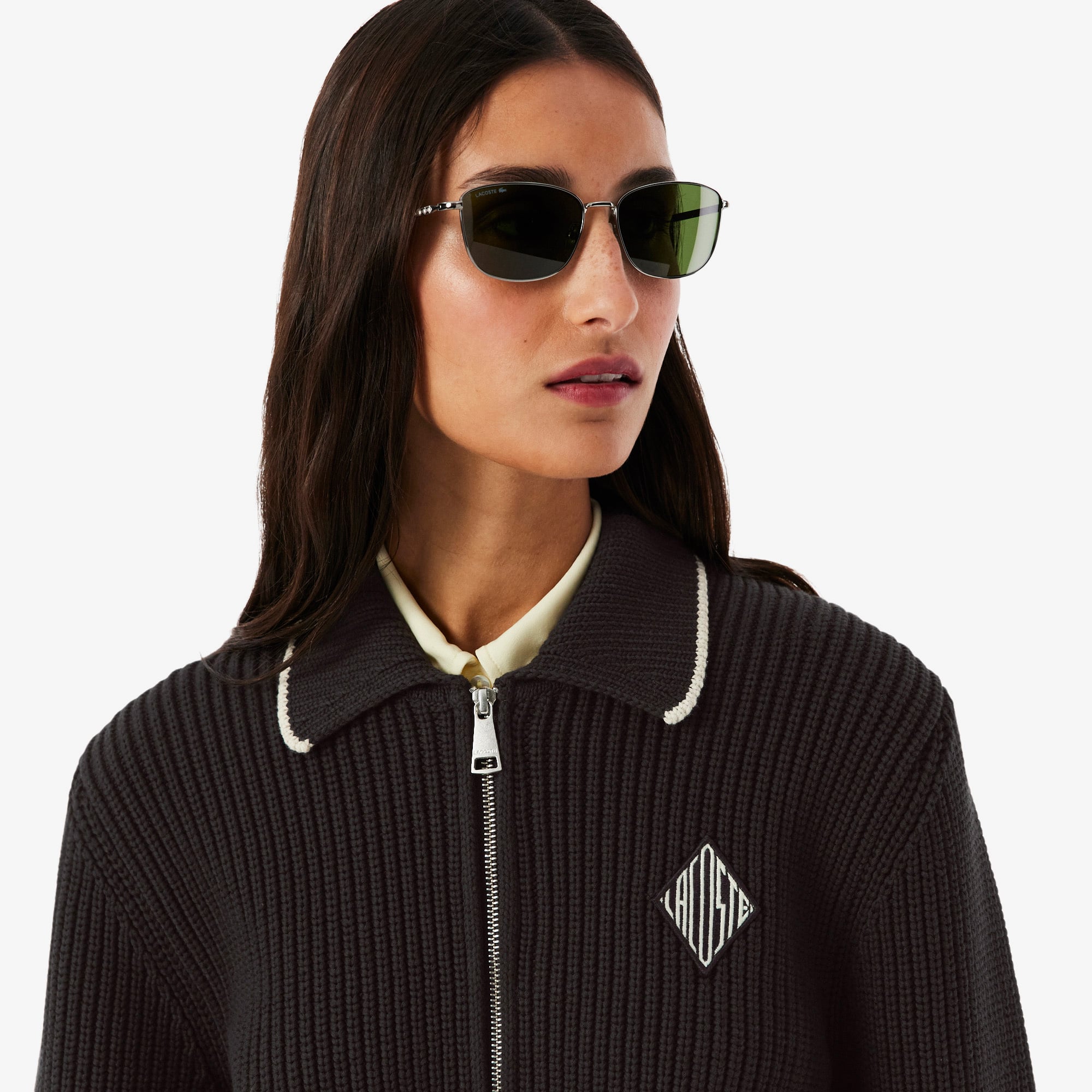 Lacoste Kadın Loose Fit Fermuarlı Kahverengi Hırka görsel 2