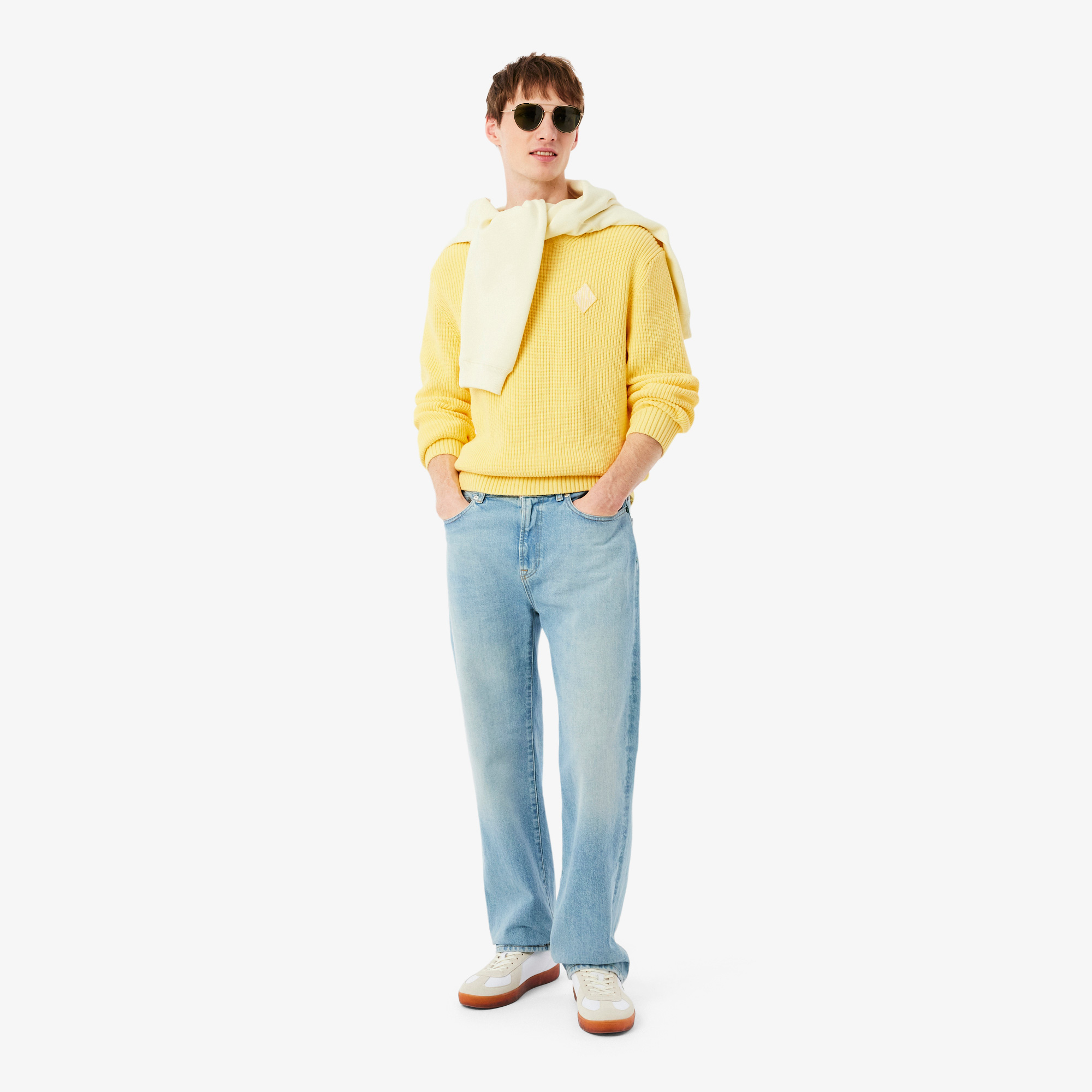 Lacoste Erkek Classic Fit Bisiklet Yaka Sarı Kazak görsel 4