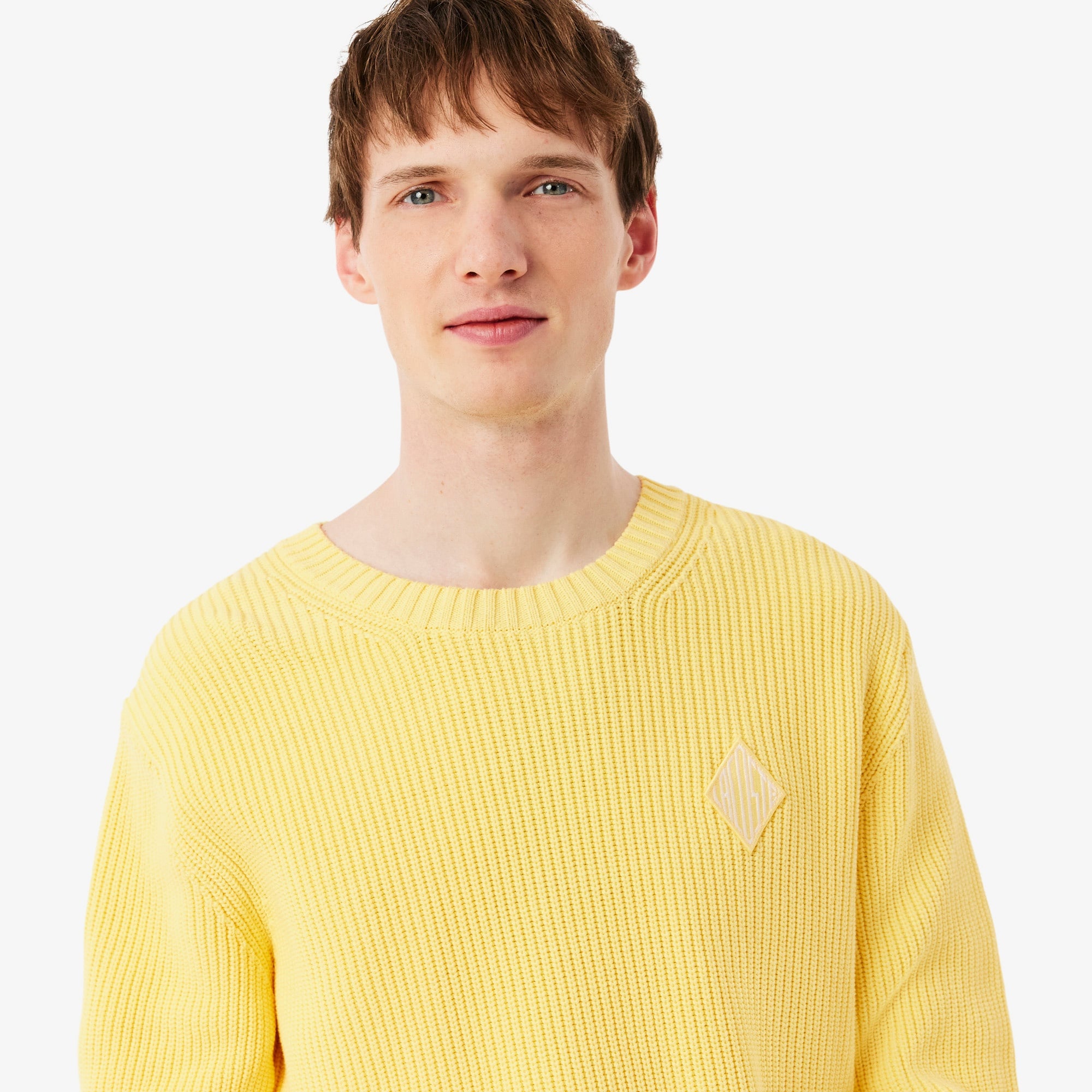 Erkek Classic Fit Bisiklet Yaka Sarı Kazak