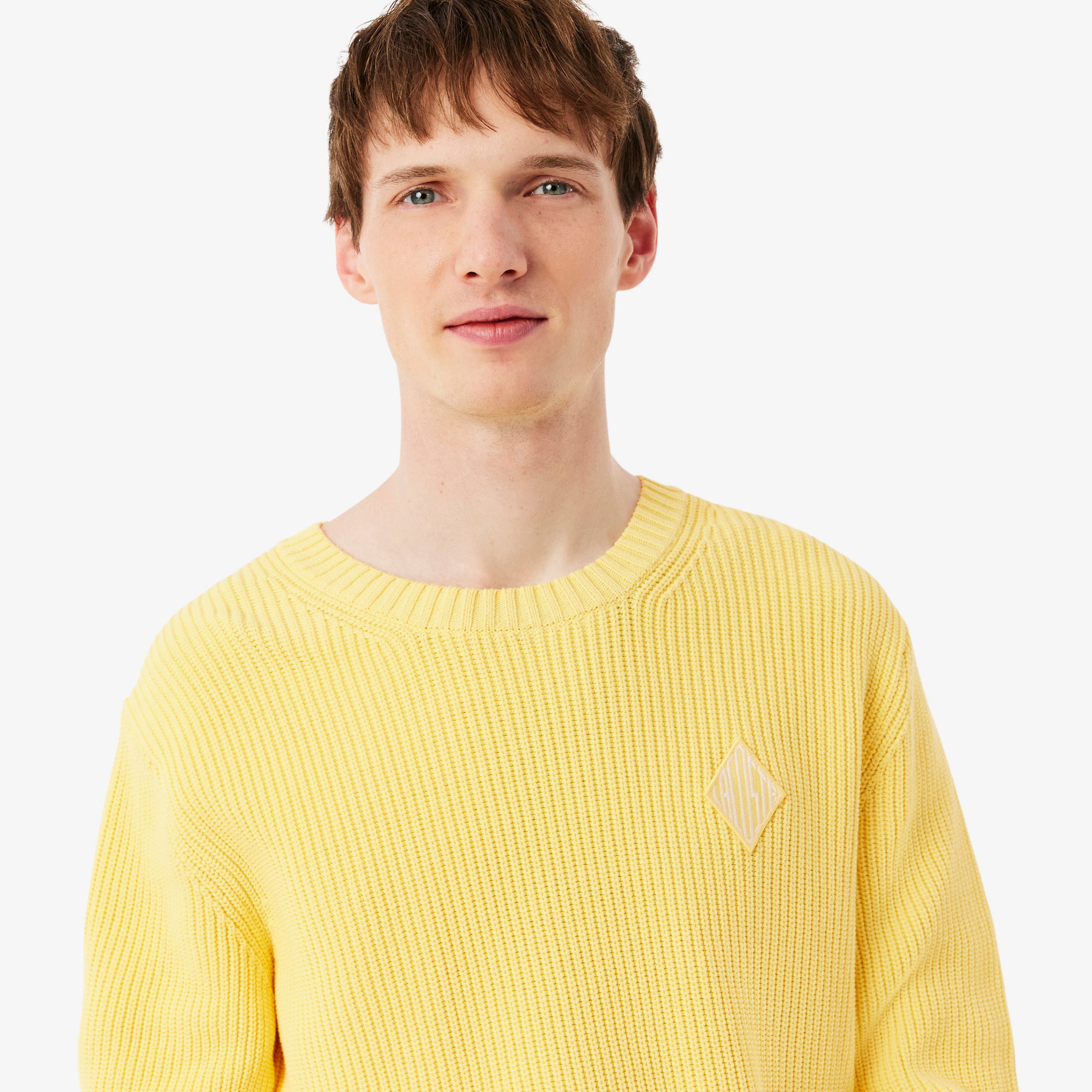 Erkek Classic Fit Bisiklet Yaka Sarı Kazak