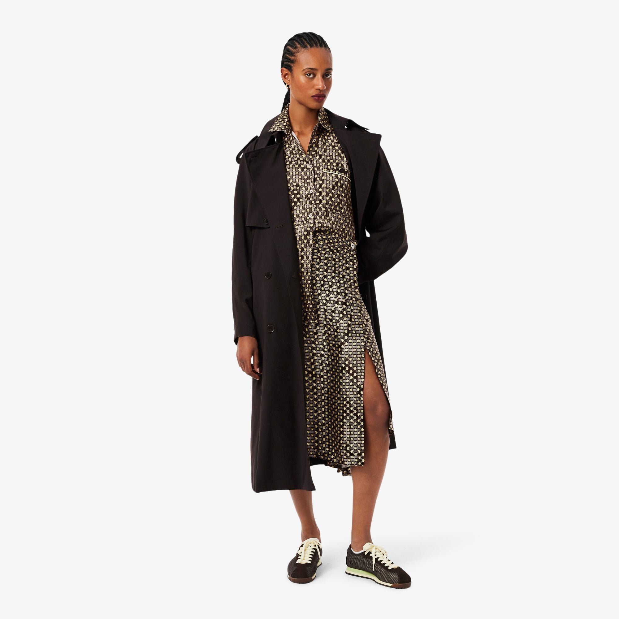 Lacoste Kadın Oversize Fit Desenli Kahverengi Gömlek görsel 4