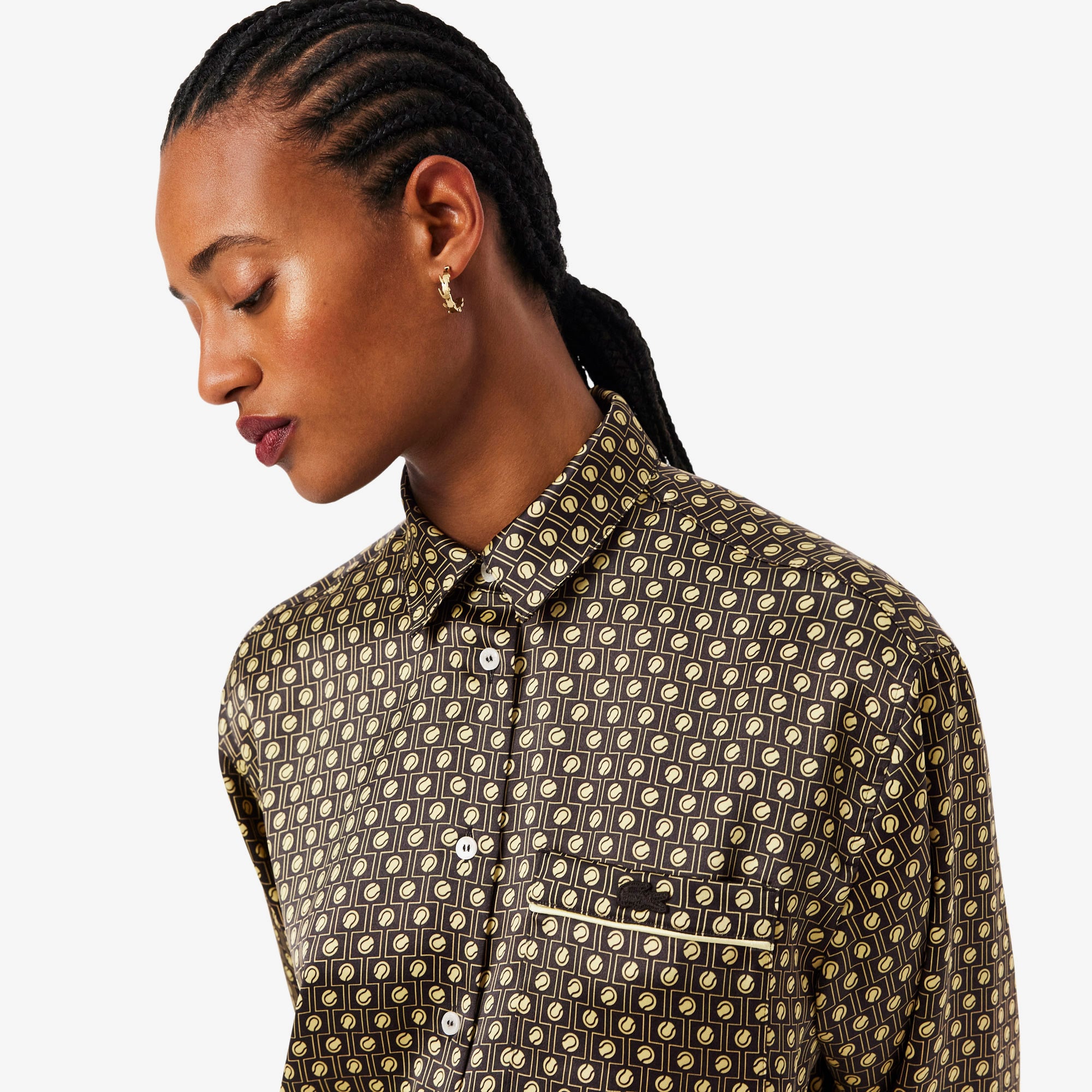 Lacoste Kadın Oversize Fit Desenli Kahverengi Gömlek görsel 2