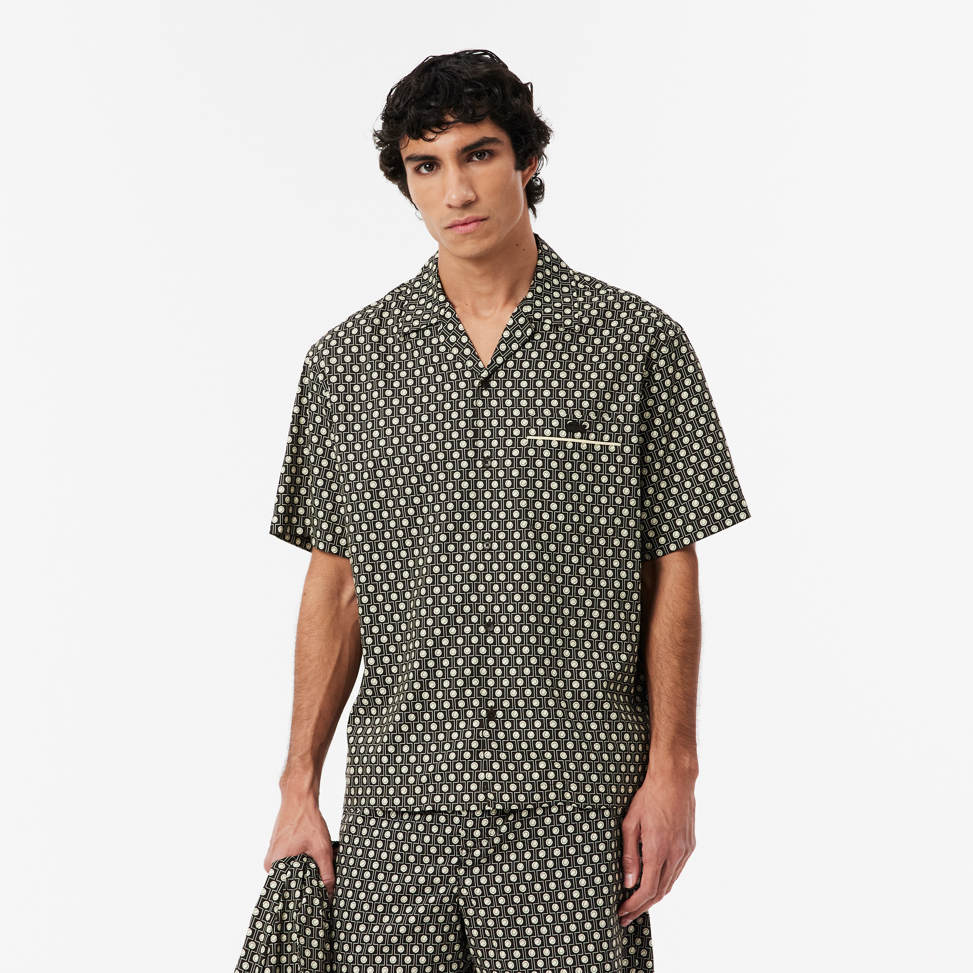 Lacoste Erkek Relaxed Fit Kısa Kollu Desenli Kahverengi Gömlek