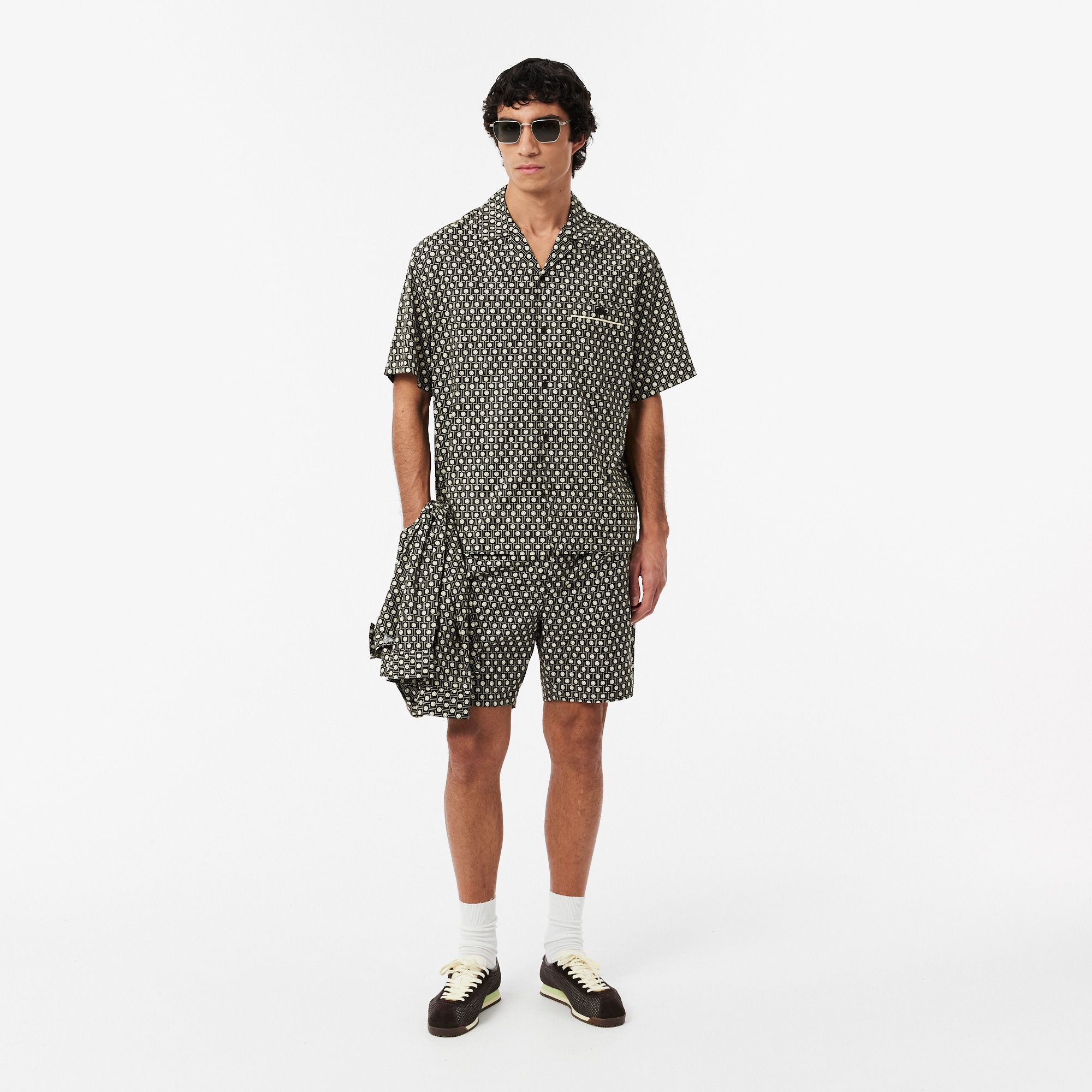 Erkek Relaxed Fit Kısa Kollu Desenli Kahverengi Gömlek