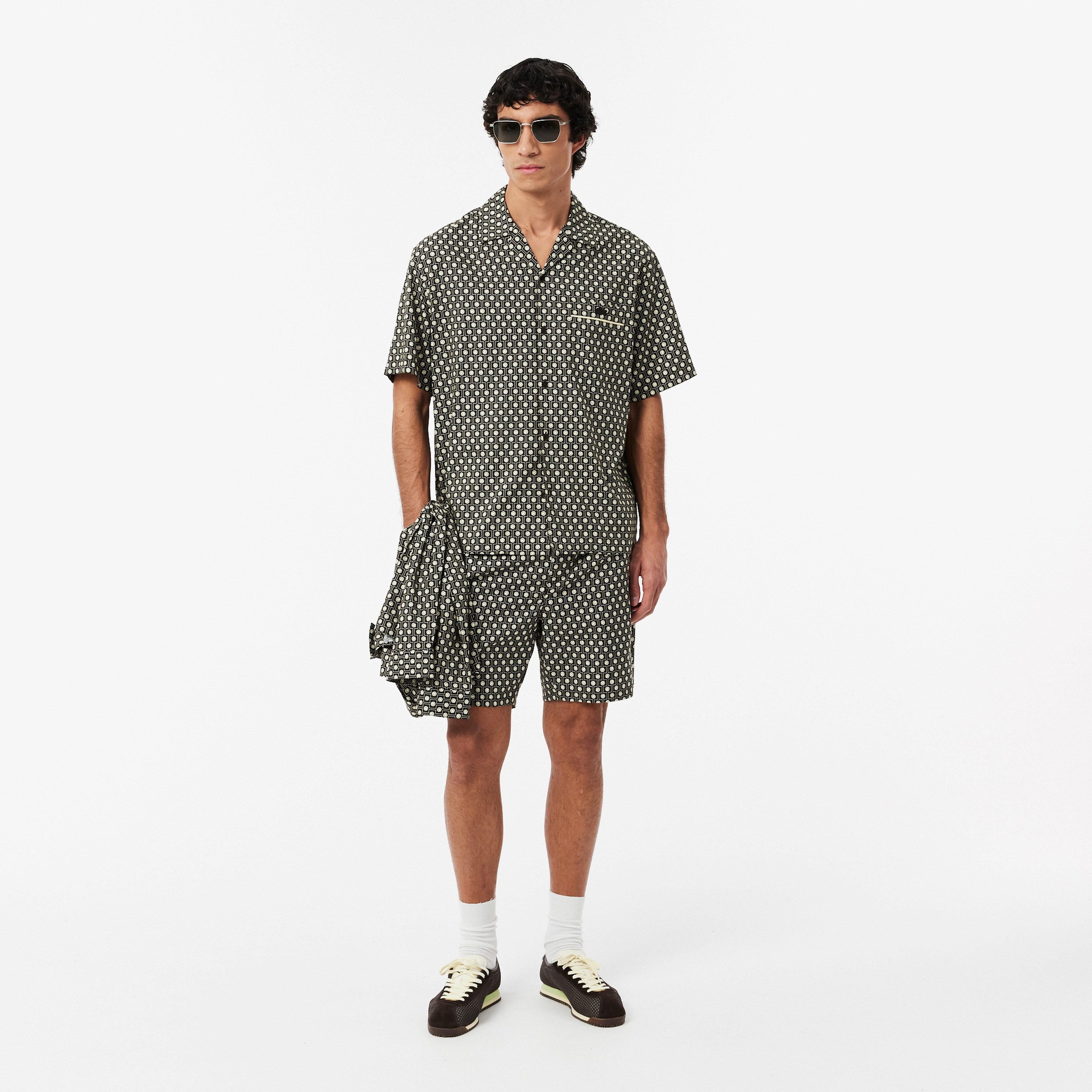 Erkek Relaxed Fit Kısa Kollu Desenli Kahverengi Gömlek