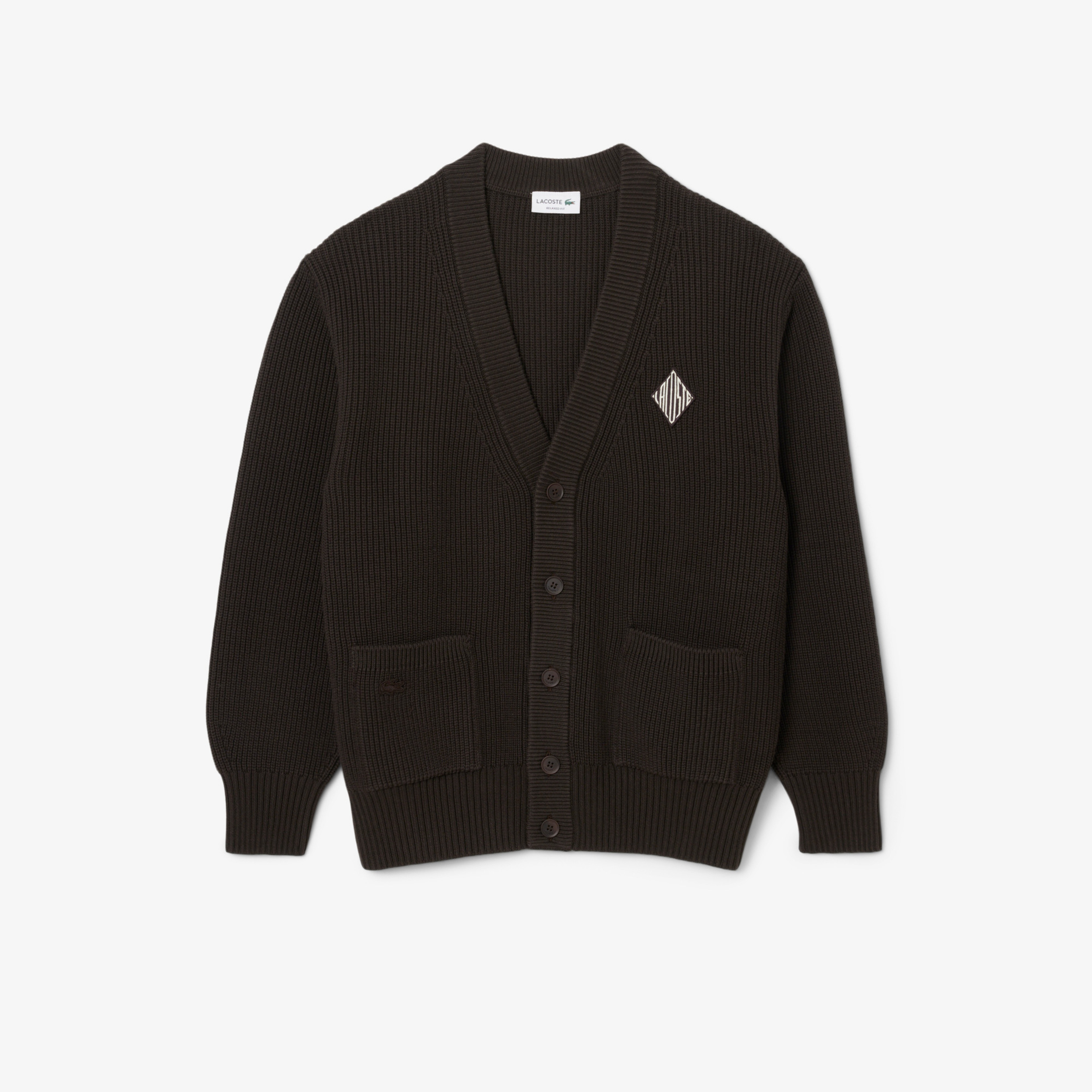 Erkek Relaxed Fit V Yaka Koyu Kahverengi Hırka