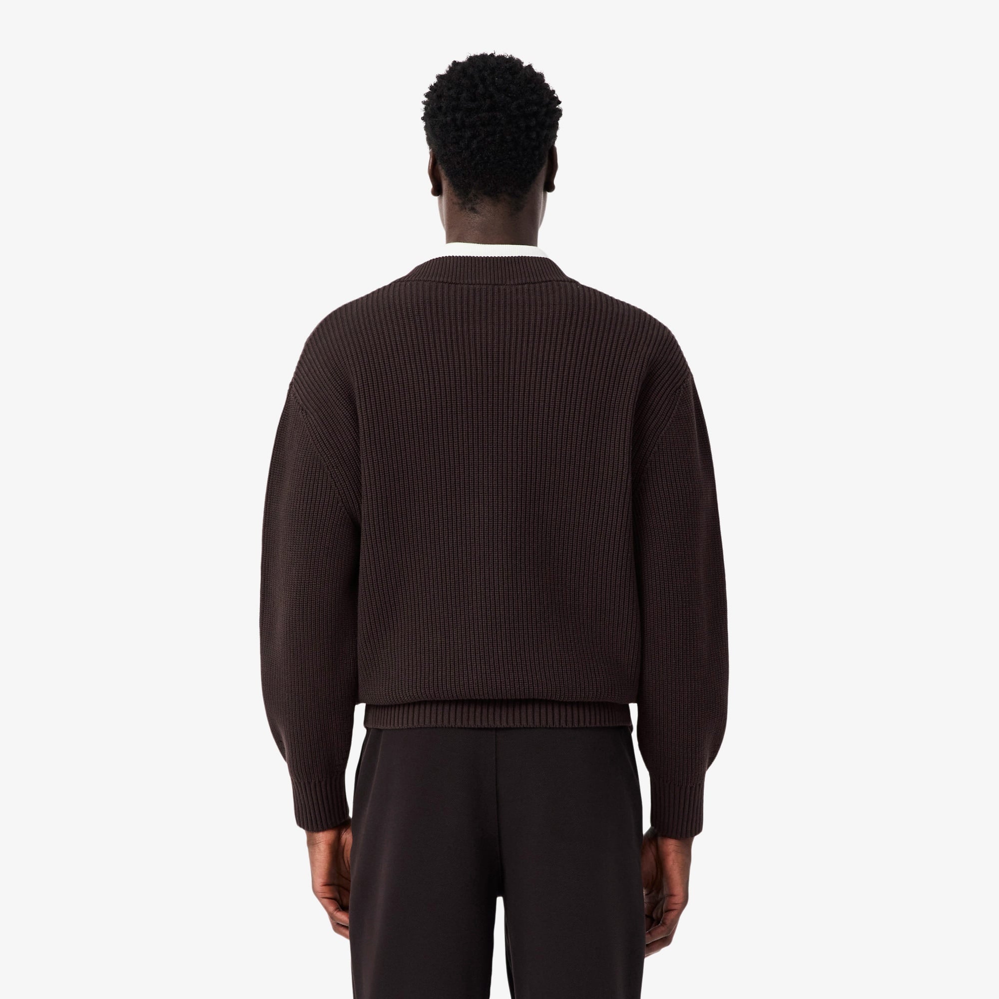 Erkek Relaxed Fit V Yaka Koyu Kahverengi Hırka