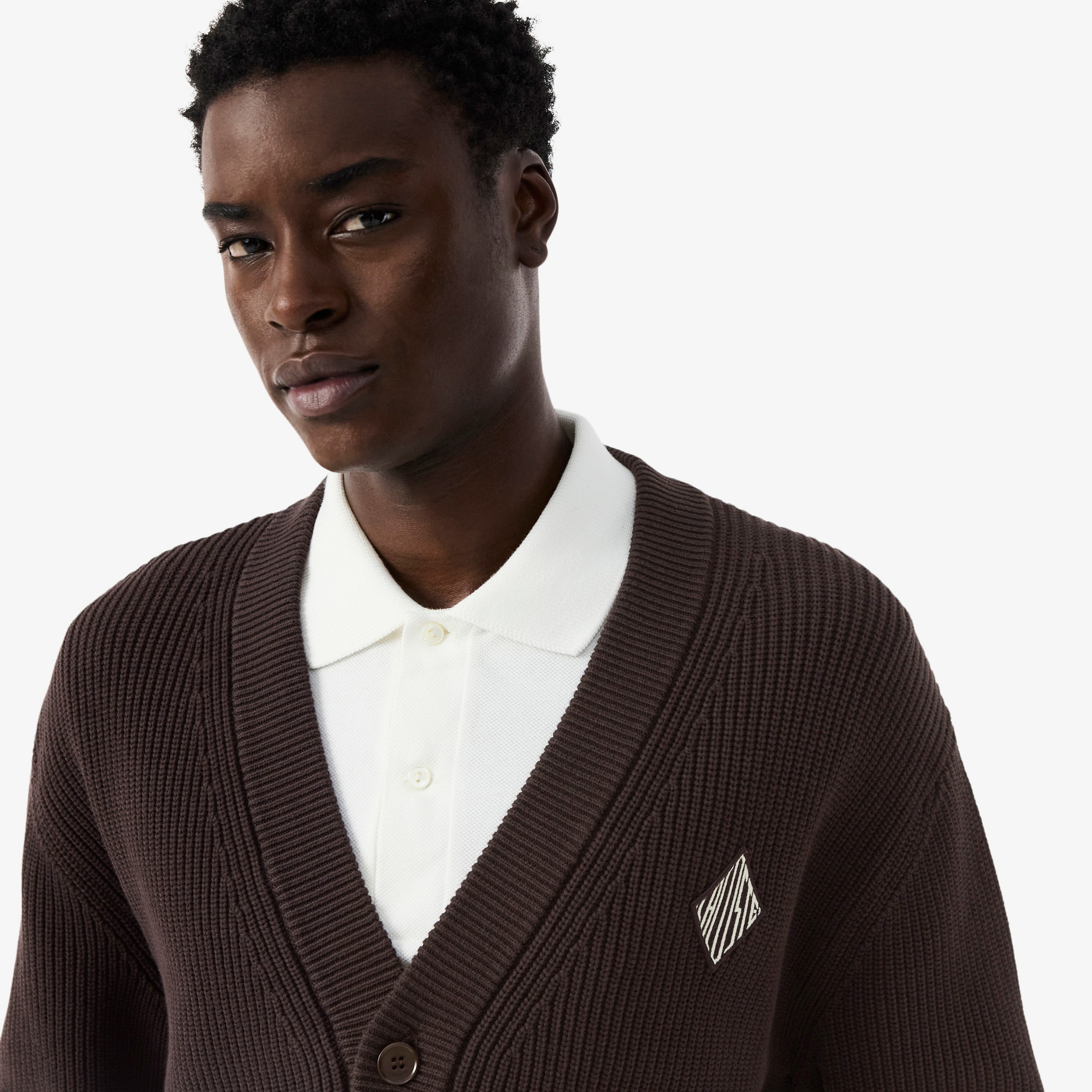 Erkek Relaxed Fit V Yaka Koyu Kahverengi Hırka