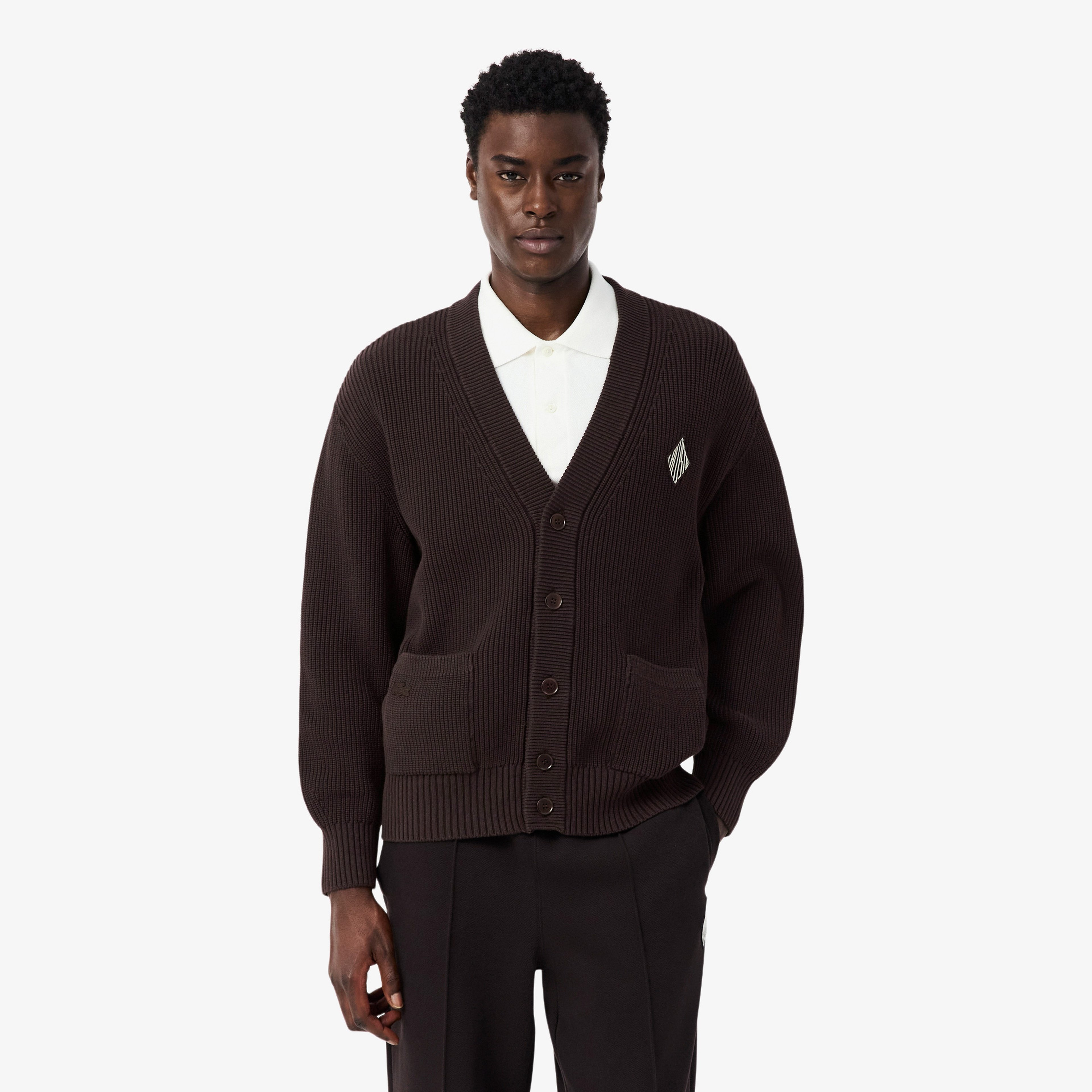 Erkek Relaxed Fit V Yaka Koyu Kahverengi Hırka