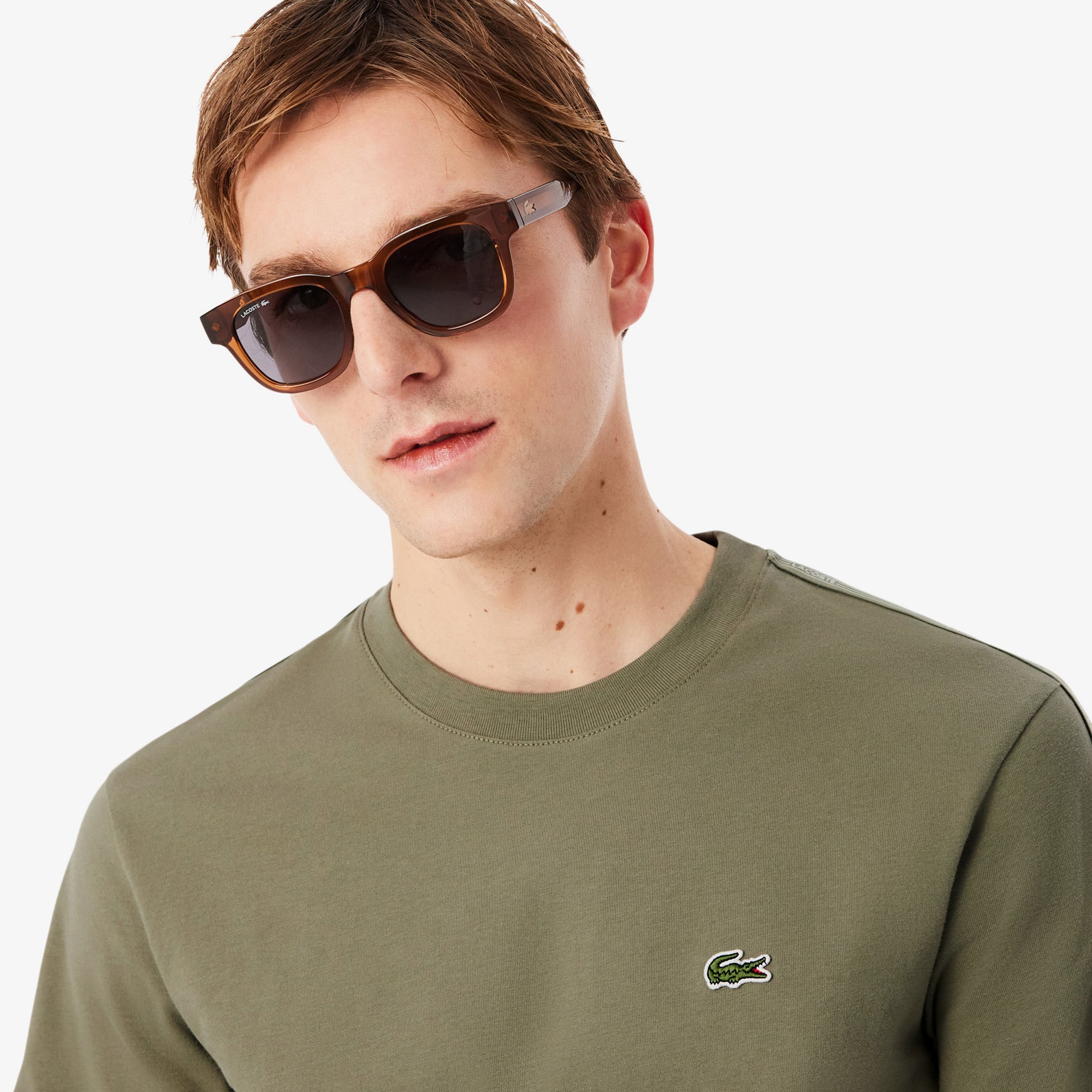 Lacoste Erkek Regular Fit Bisiklet Yaka Haki T-Shirt görsel 2