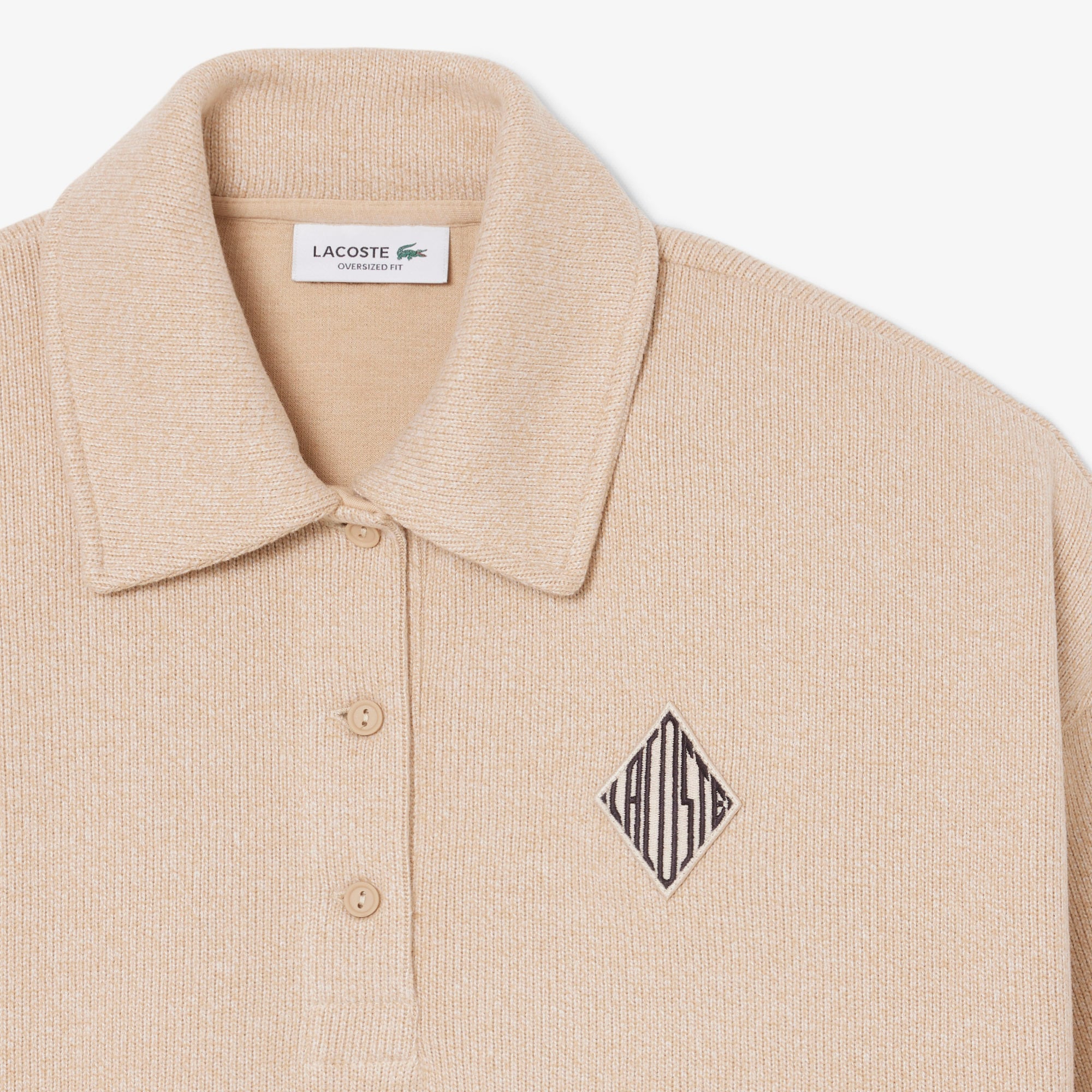 Lacoste Kadın Oversize Fit Polo Yaka Bej Sweatshirt görsel 6
