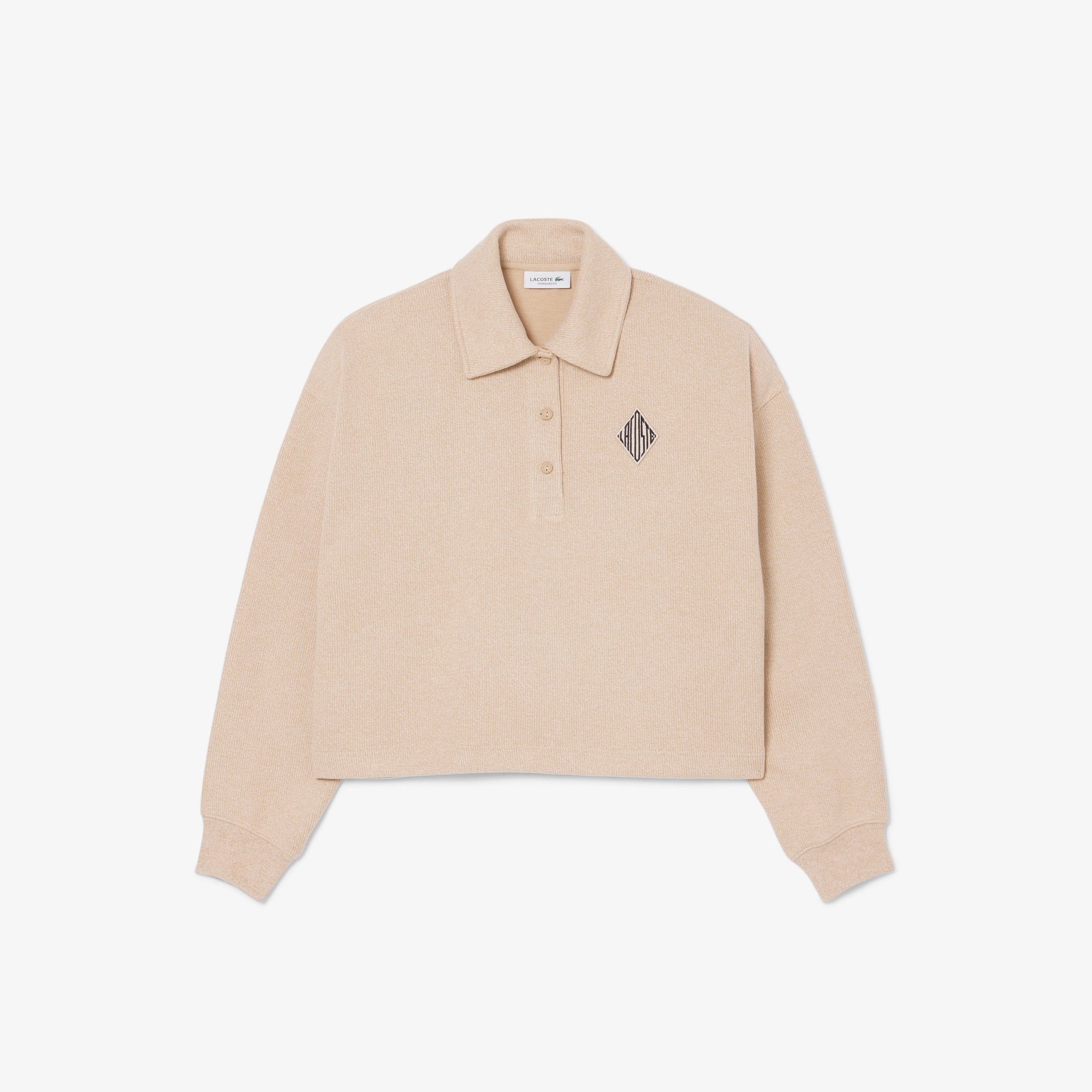 Lacoste Kadın Oversize Fit Polo Yaka Bej Sweatshirt görsel 5