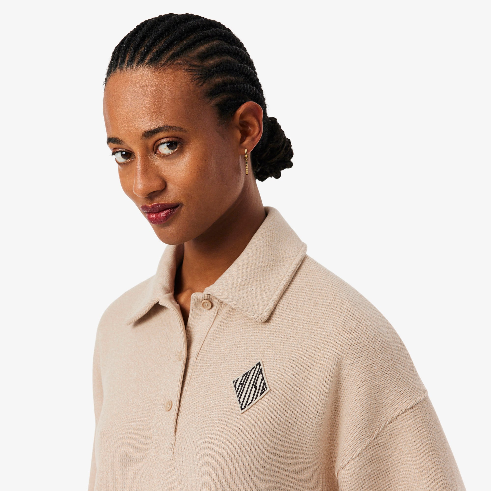 Lacoste Kadın Oversize Fit Polo Yaka Bej Sweatshirt görsel 2