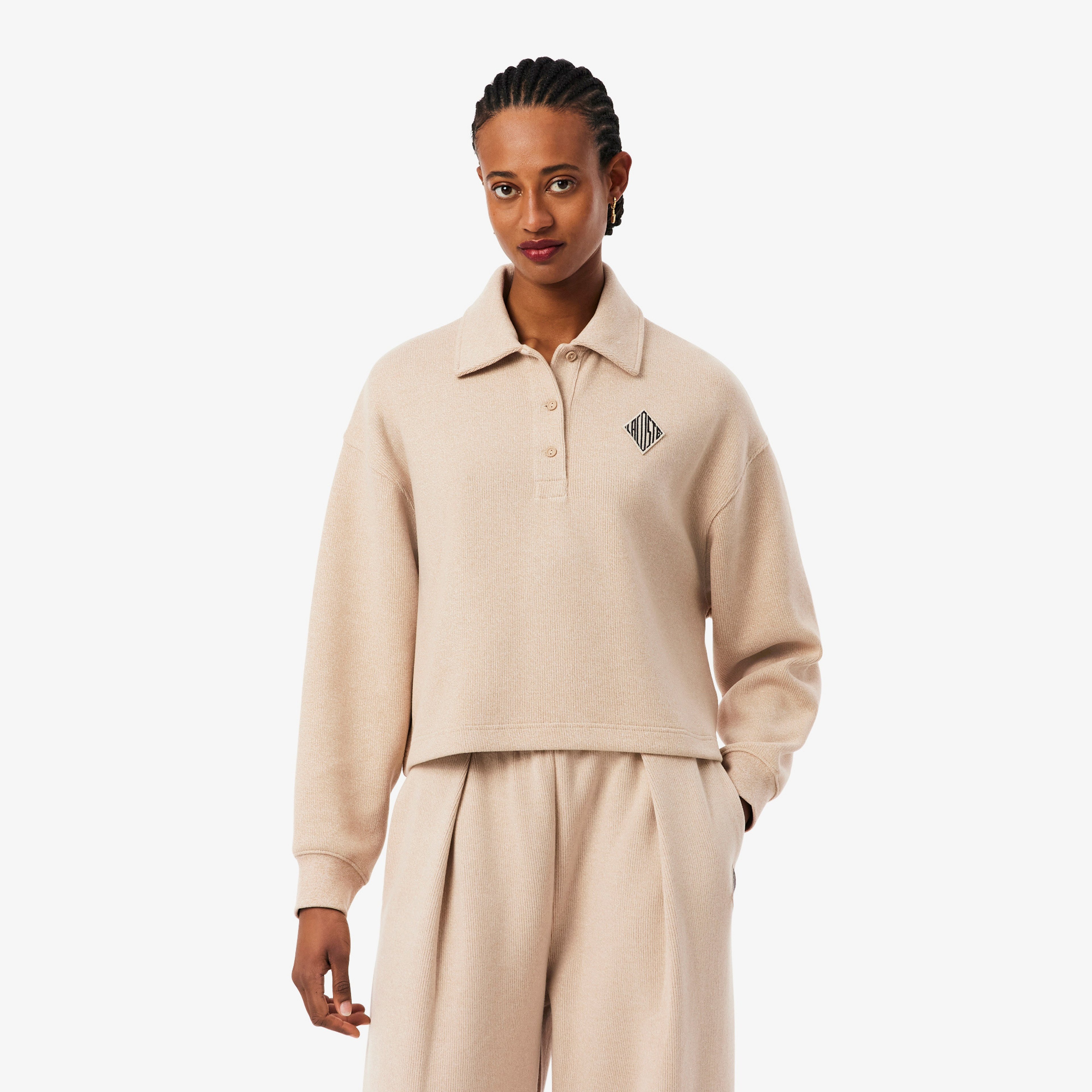 Kadın Oversize Fit Polo Yaka Bej Sweatshirt Kadın Oversize Fit Polo Yaka Bej Sweatshirt