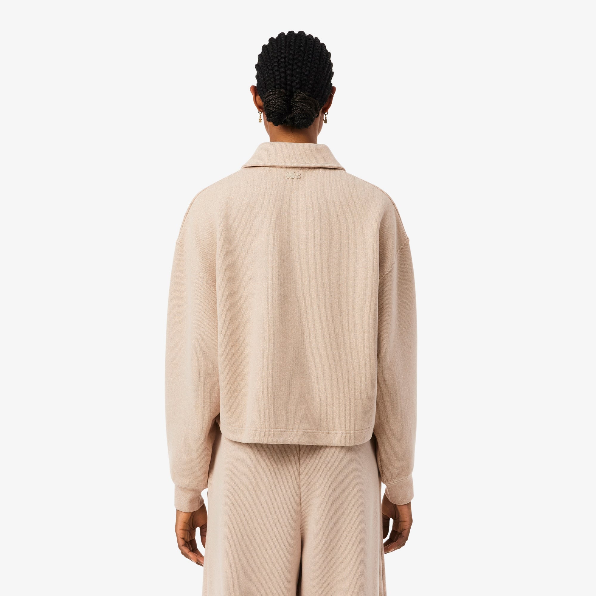 Lacoste Kadın Oversize Fit Polo Yaka Bej Sweatshirt görsel 3