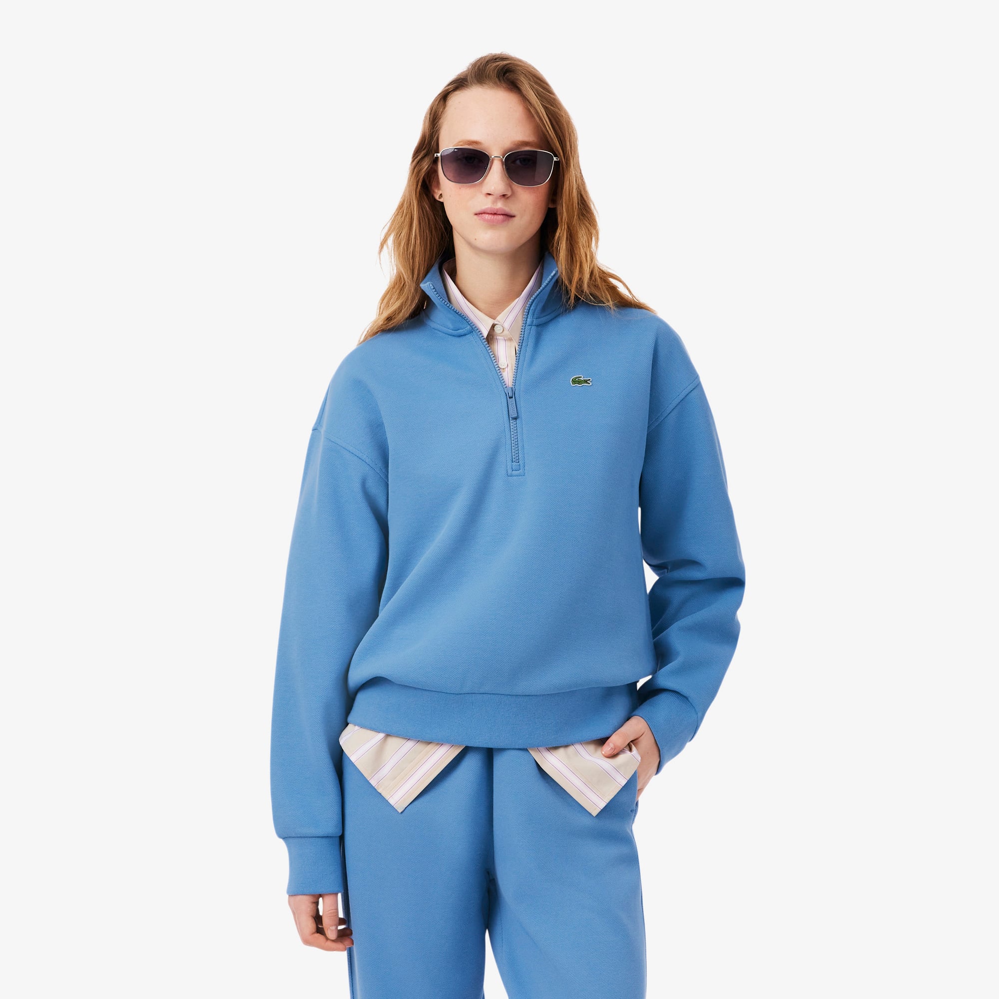 トップス hrmstkts,LLC Kadın Relaxed Fit Yarım Fermuarlı Mavi Sweatshirt SF5271.776 | Lacoste