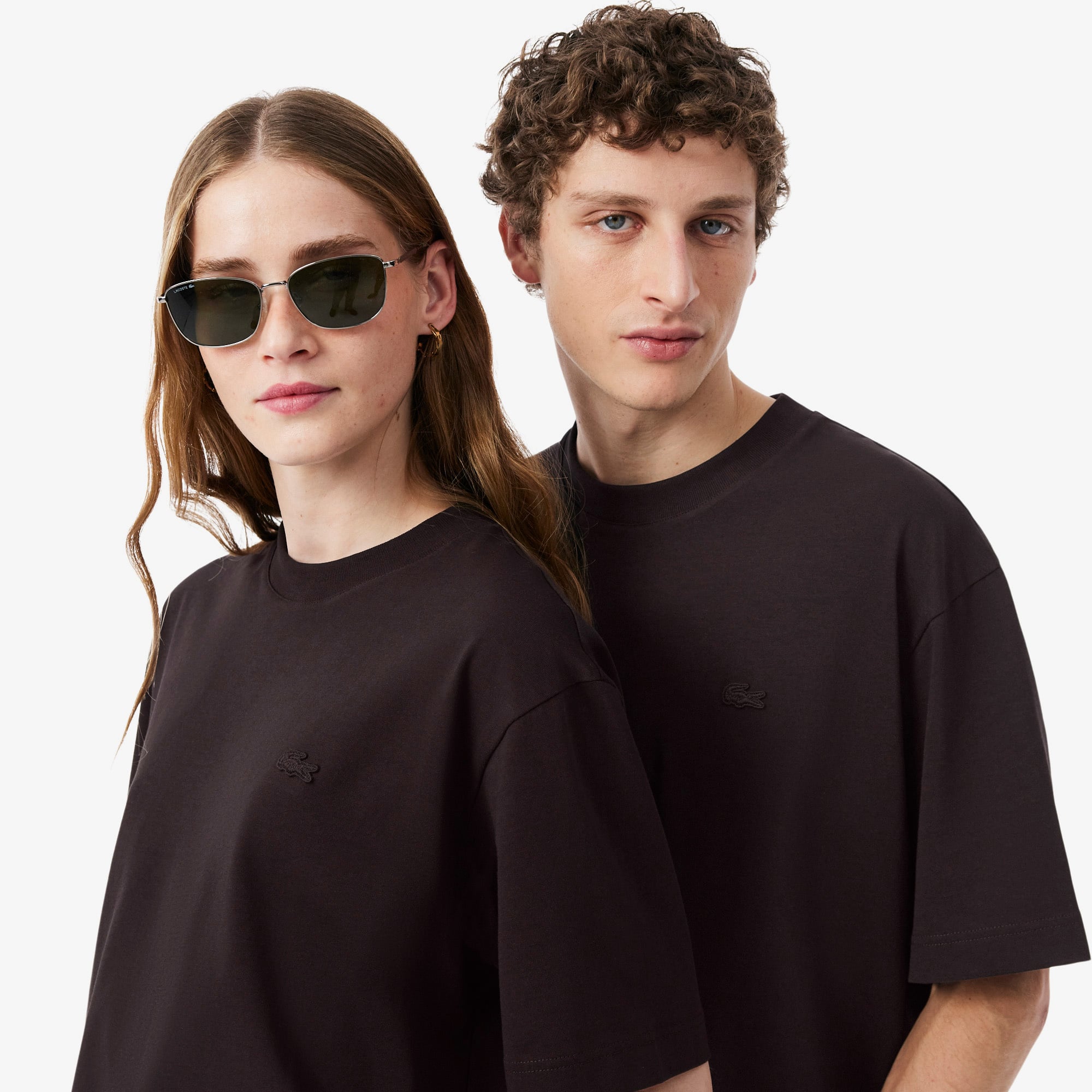 Lacoste Unisex Loose Fit Bisiklet Yaka Kahverengi T-Shirt görsel 2