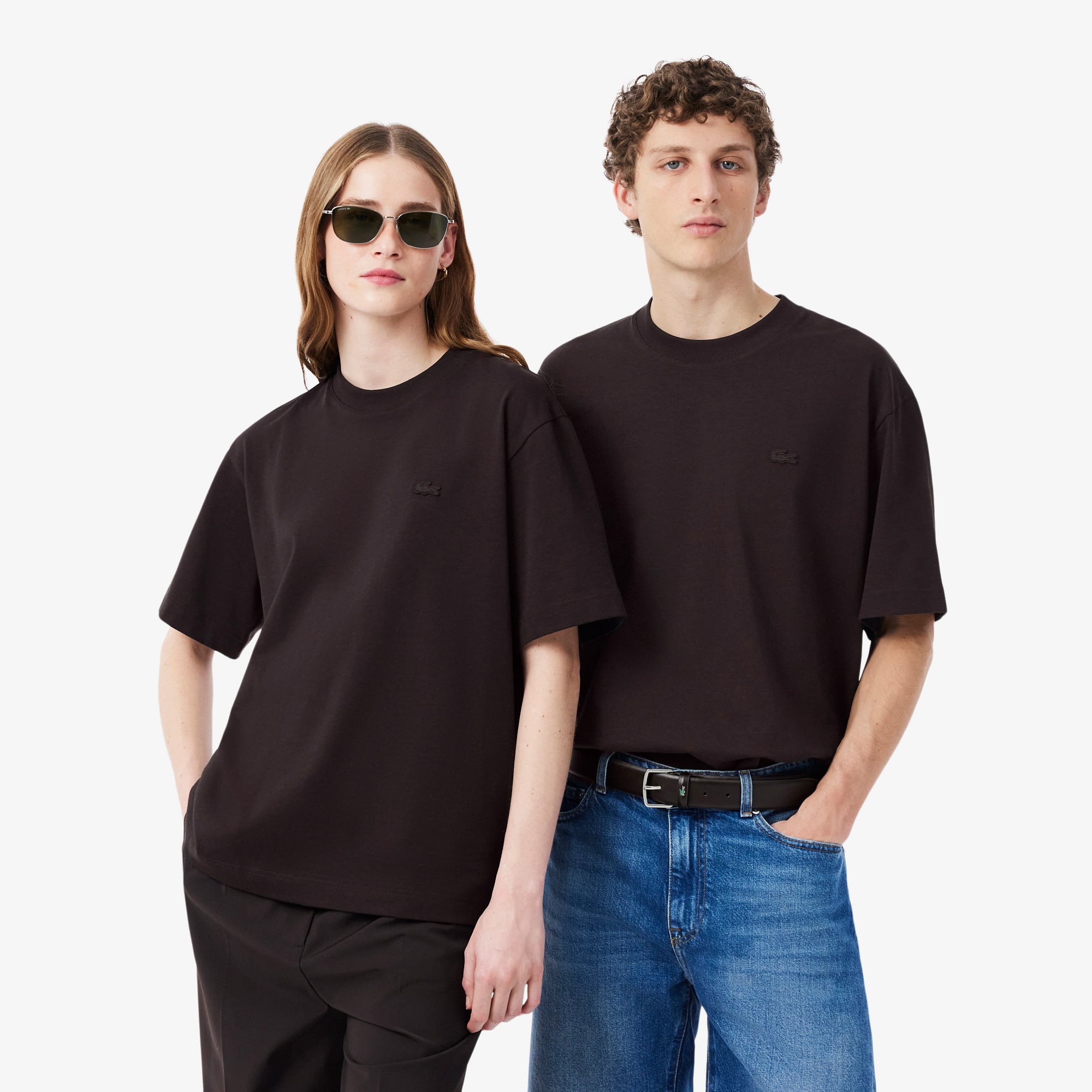 Erkek Loose Fit Bisiklet Yaka Kahverengi T-Shirt TH7744-3LA | Lacoste