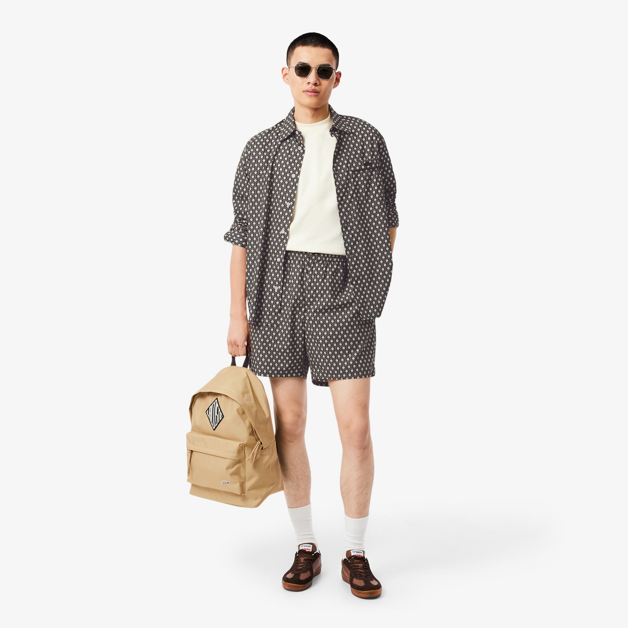 Lacoste Erkek Relaxed Fit Desenli Kahverengi Şort görsel 4