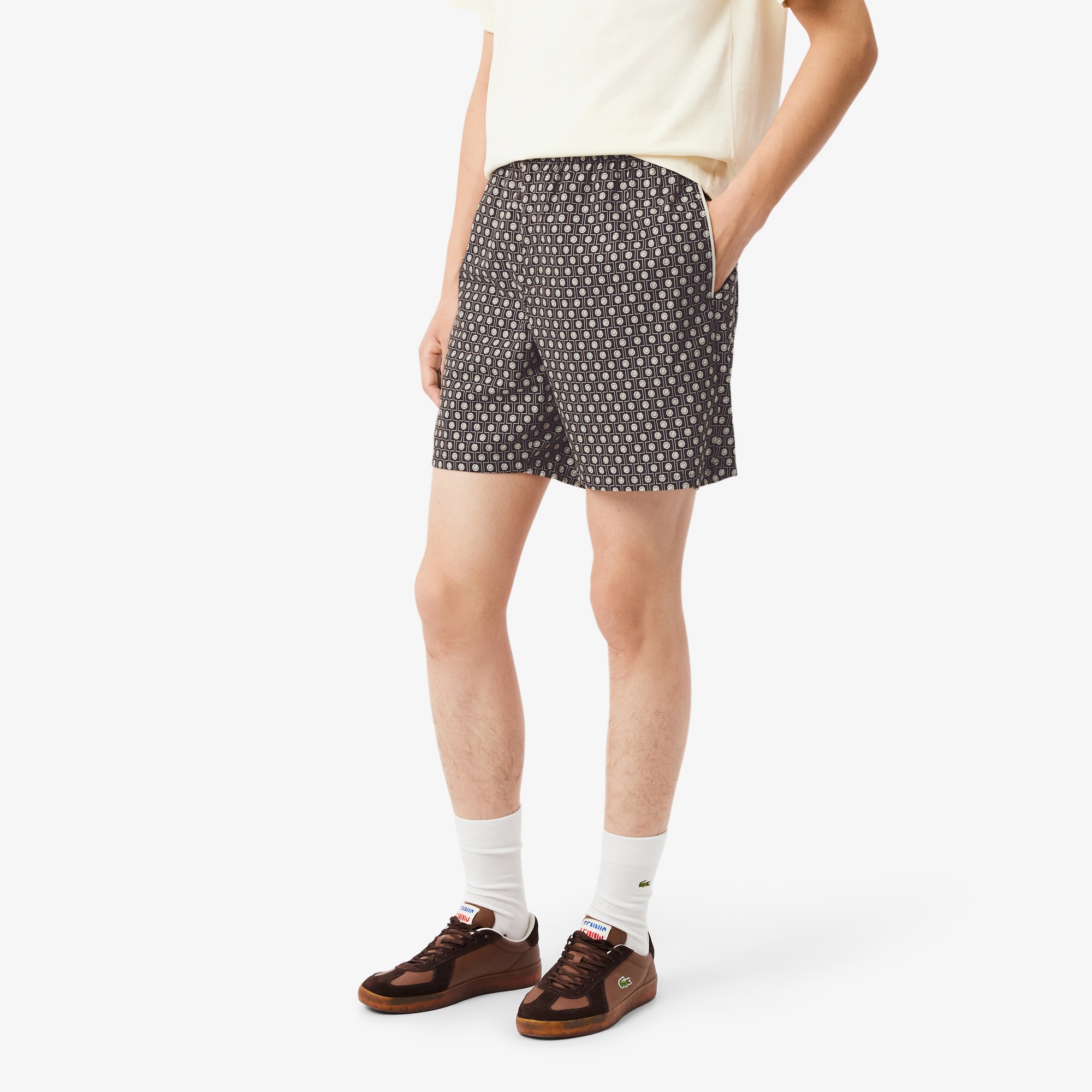 Erkek Relaxed Fit Desenli Kahverengi Şort