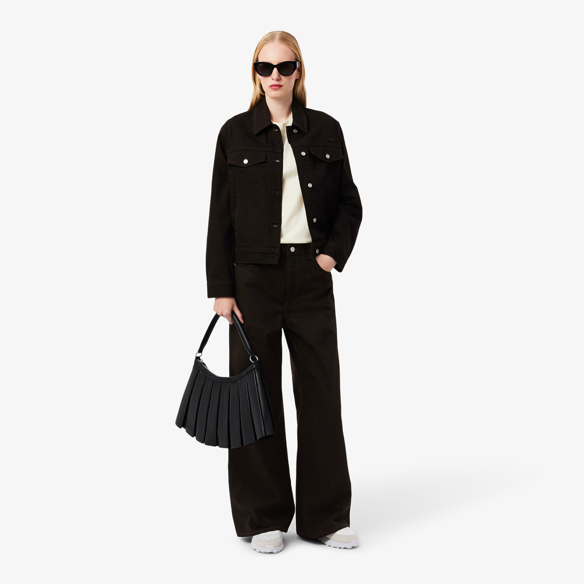 Lacoste Kadın Wide Leg Koyu Kahverengi Jean Pantolon görsel 4