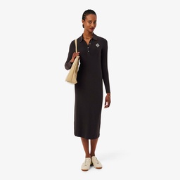 Kadın Slim Fit Uzun Kollu Polo Yaka Koyu Kahverengi Elbise Kahverengi