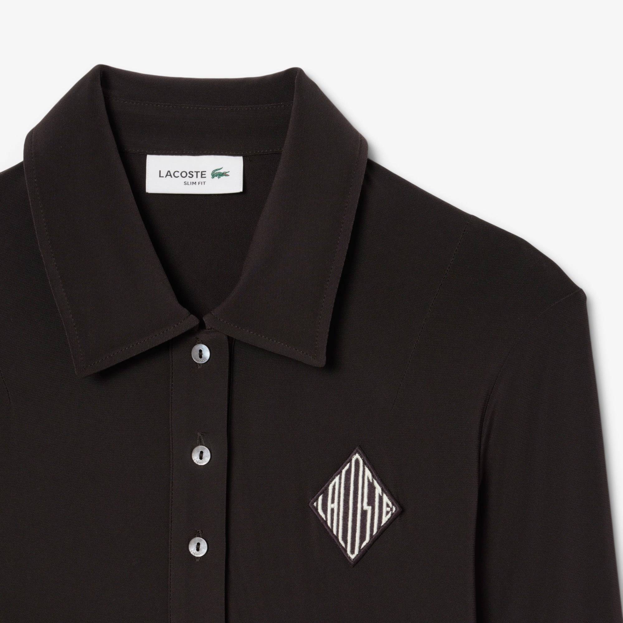 Lacoste Kadın Slim Fit Uzun Kollu Polo Yaka Koyu Kahverengi Elbise görsel 6