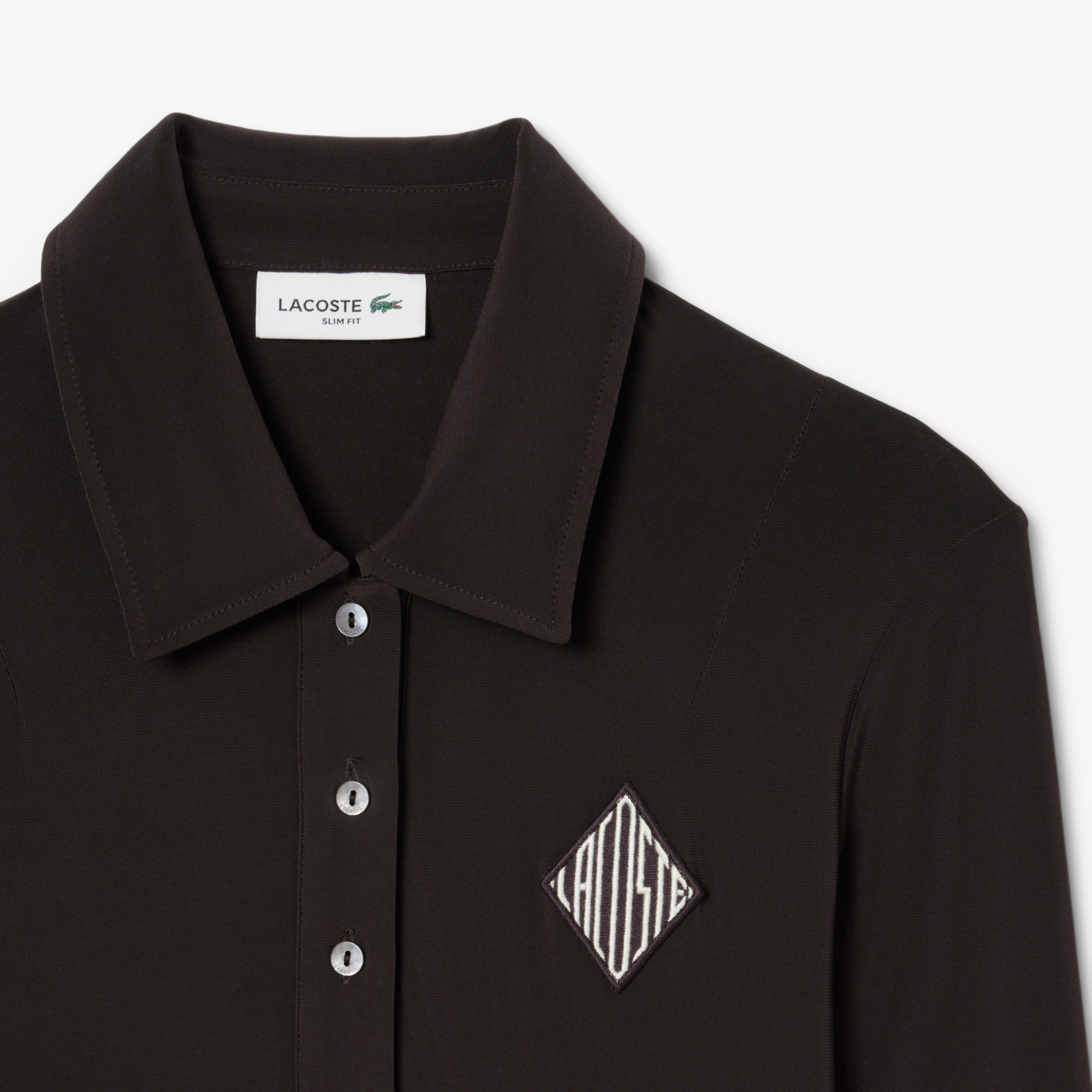 Kadın Slim Fit Uzun Kollu Polo Yaka Koyu Kahverengi Elbise