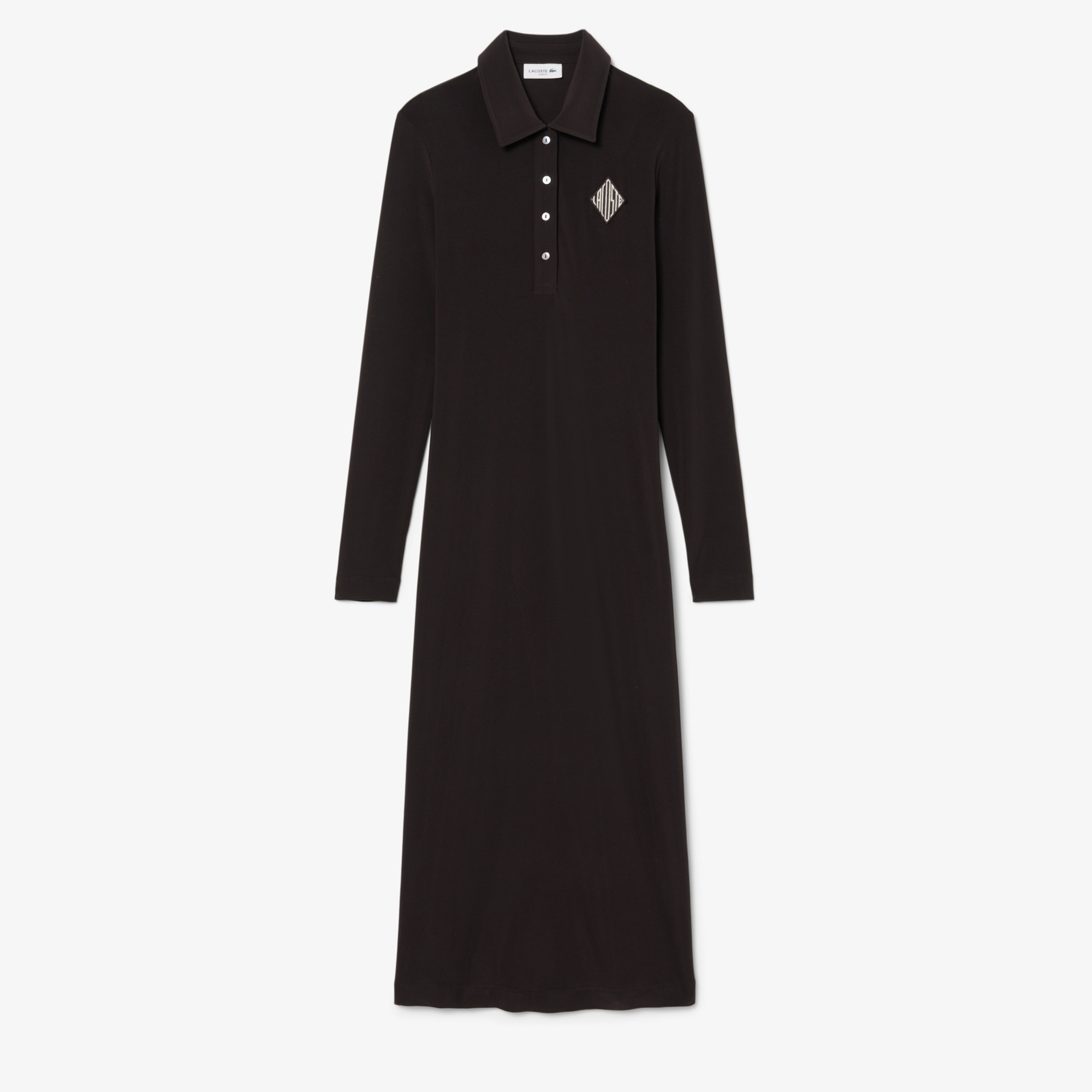 Kadın Slim Fit Uzun Kollu Polo Yaka Koyu Kahverengi Elbise