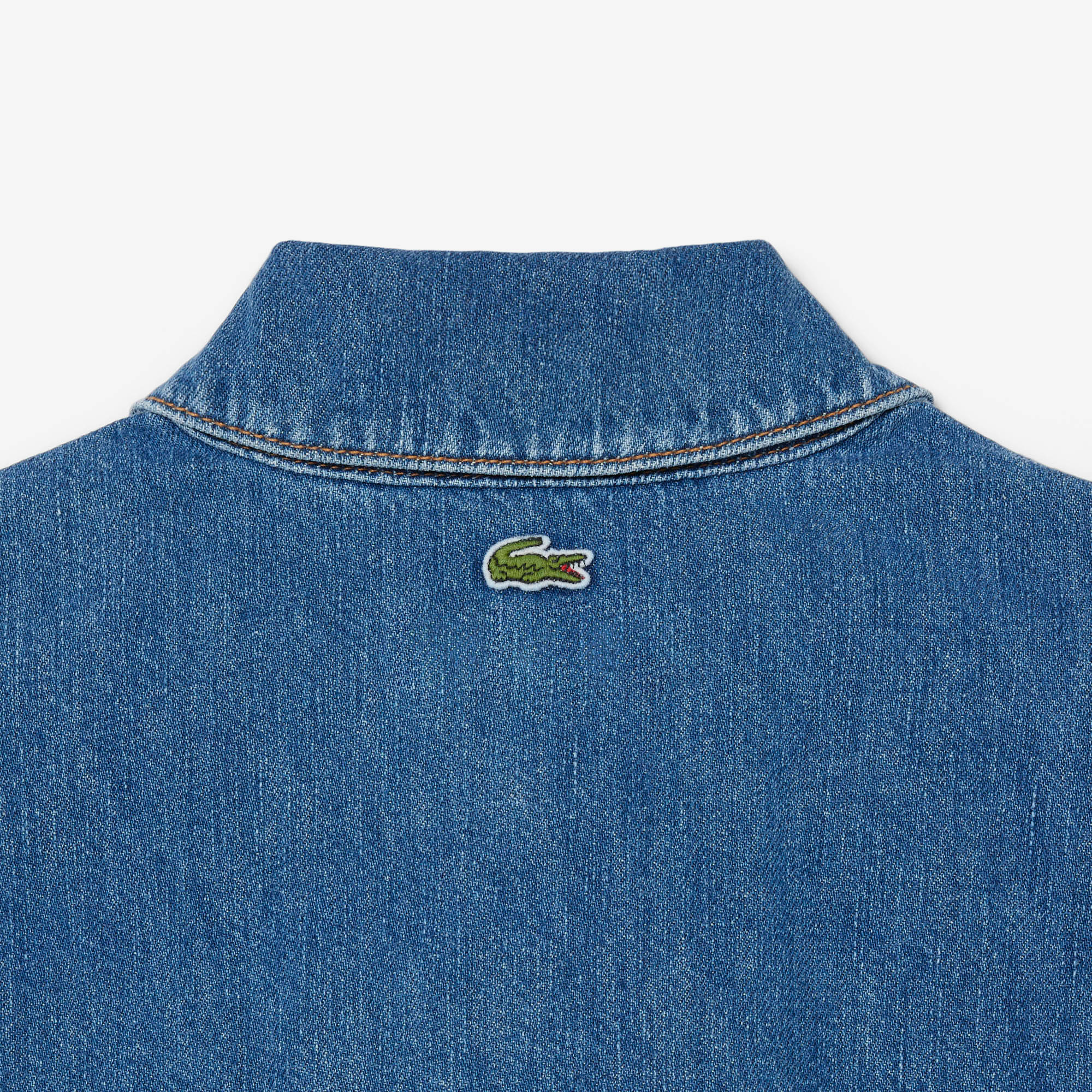 Lacoste Kadın Oversize Fit Kısa Kollu Polo Yaka Denim Mavi Gömlek görsel 8