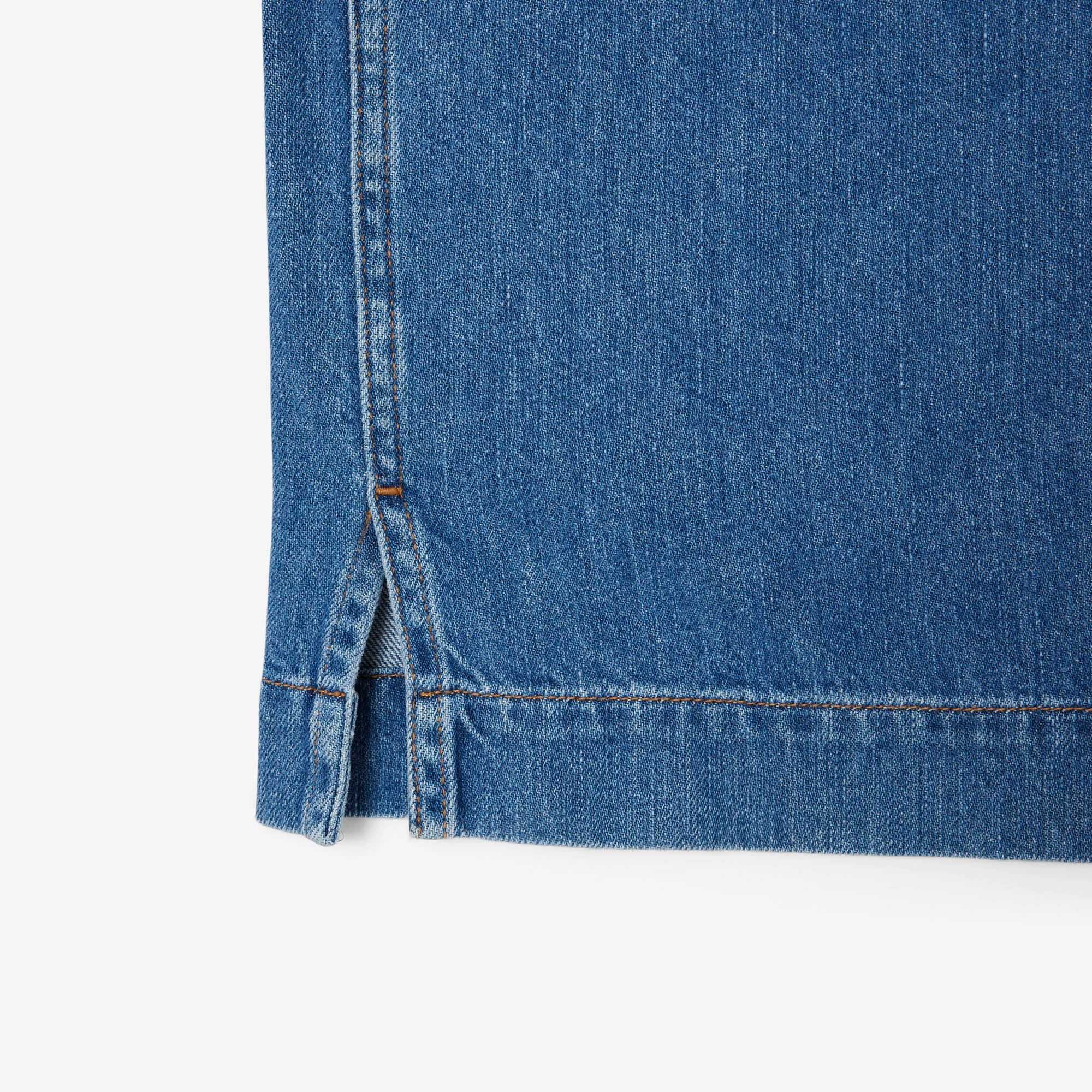 Lacoste Kadın Oversize Fit Kısa Kollu Polo Yaka Denim Mavi Gömlek görsel 7