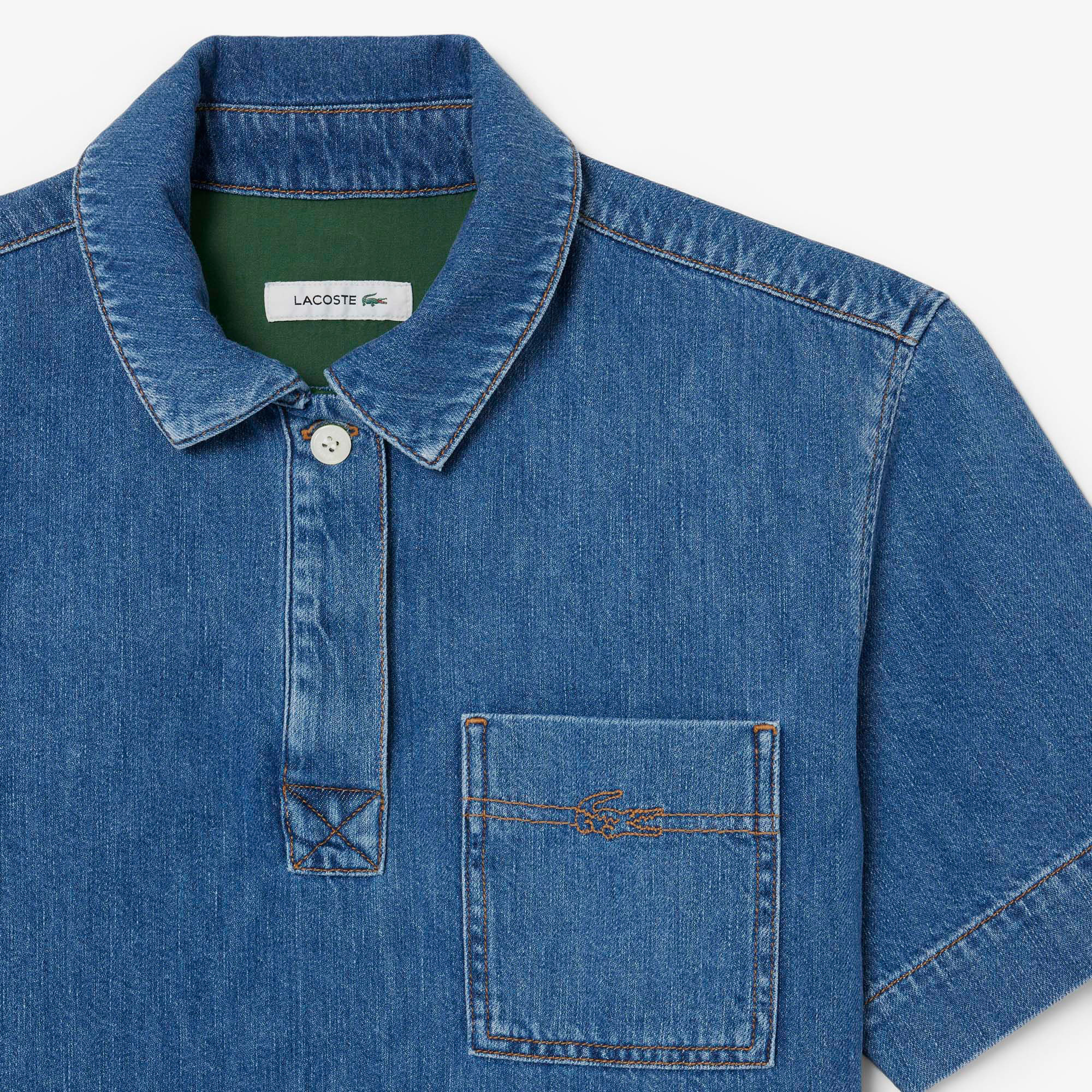 Lacoste Kadın Oversize Fit Kısa Kollu Polo Yaka Denim Mavi Gömlek görsel 6