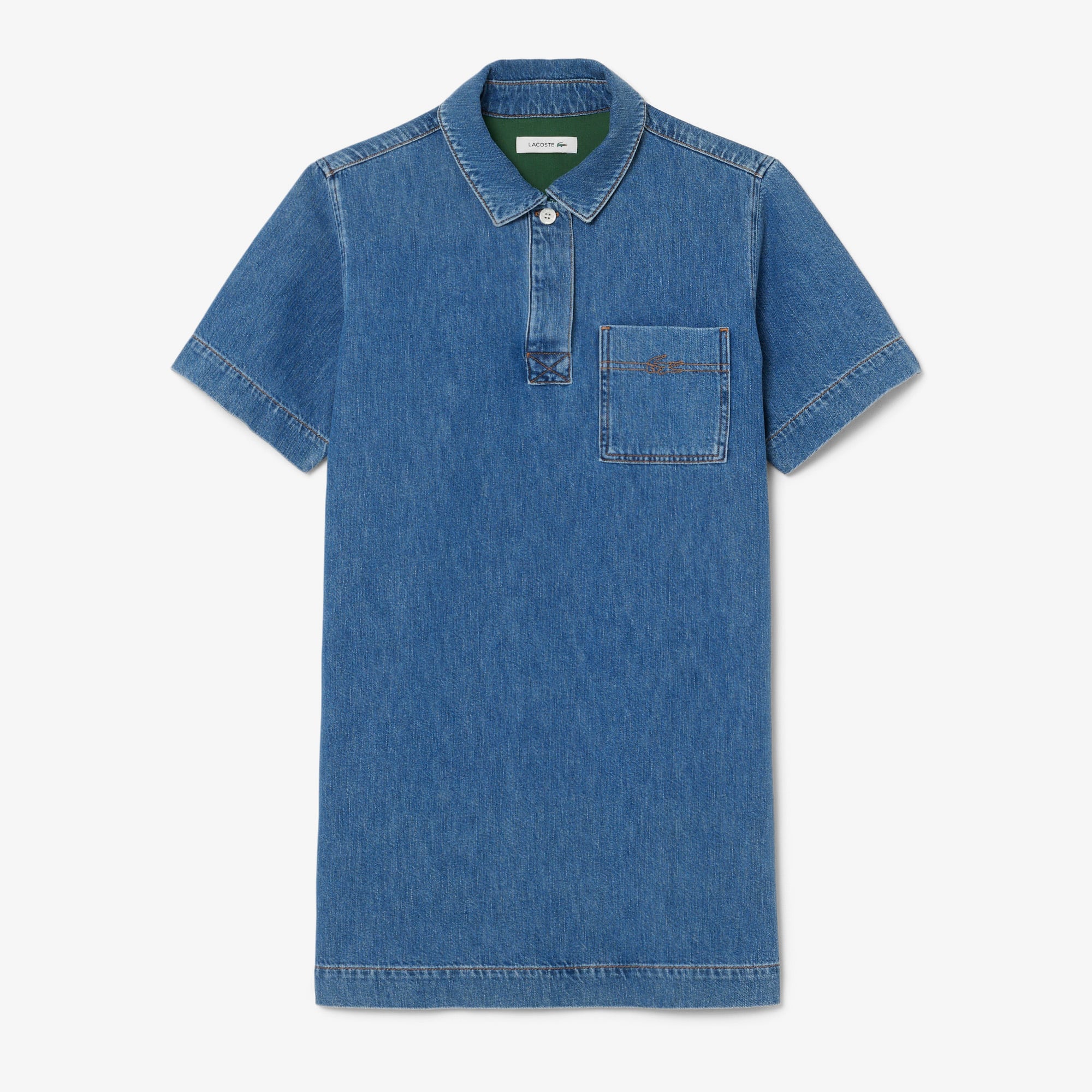 Lacoste Kadın Oversize Fit Kısa Kollu Polo Yaka Denim Mavi Elbise görsel 5