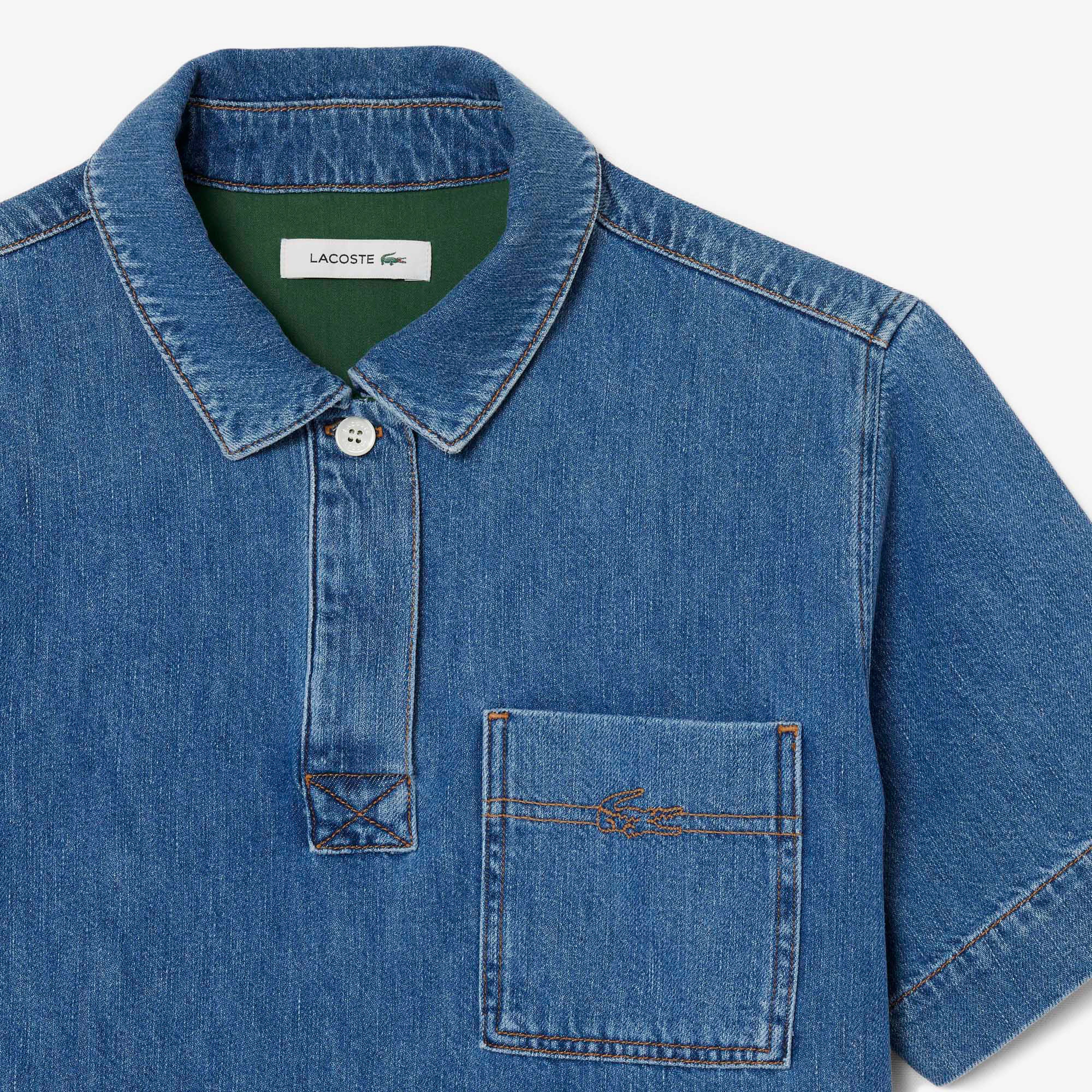 Kadın Oversize Fit Kısa Kollu Polo Yaka Denim Mavi Elbise