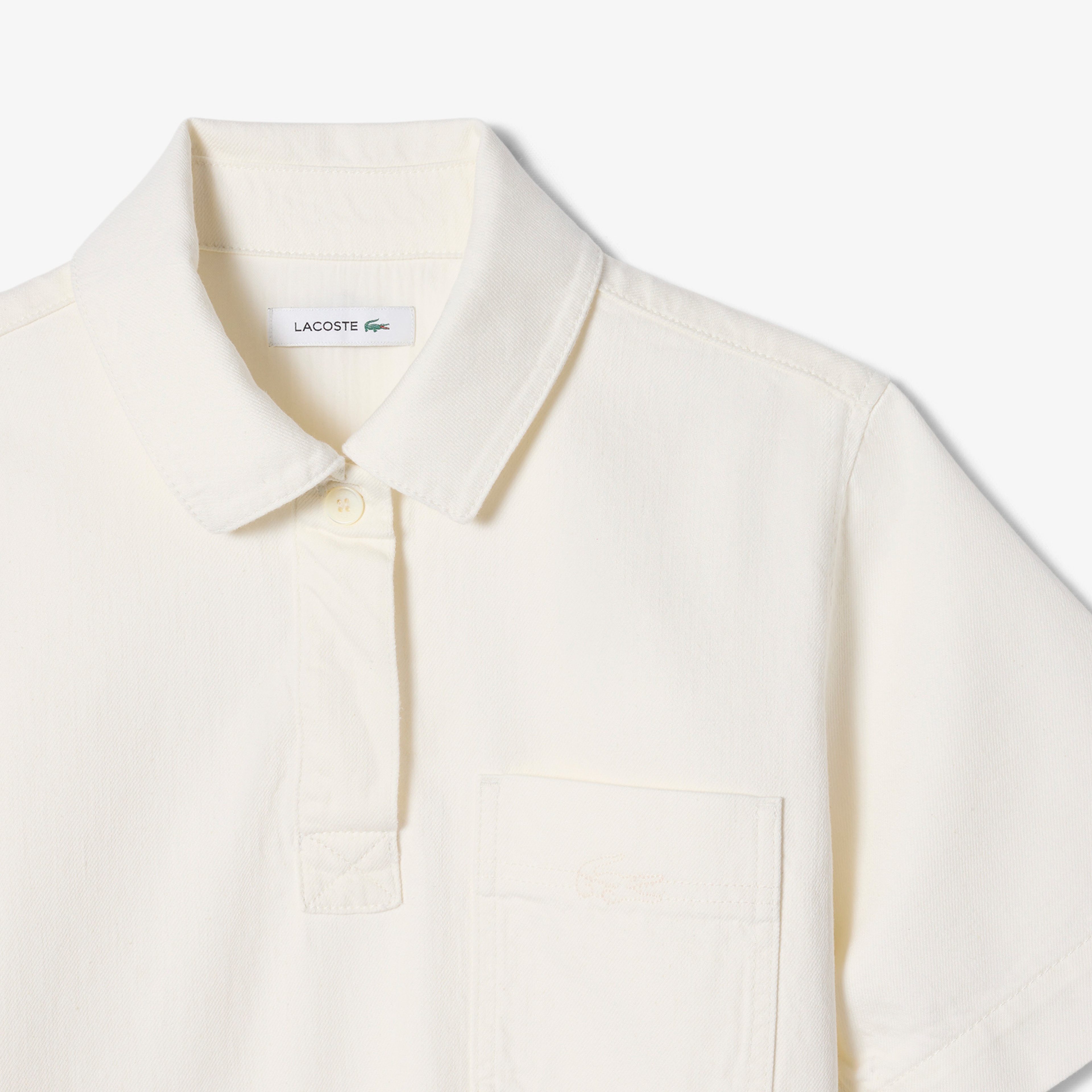 Kadın Oversize Fit Kısa Kollu Polo Yaka Denim Beyaz Elbise