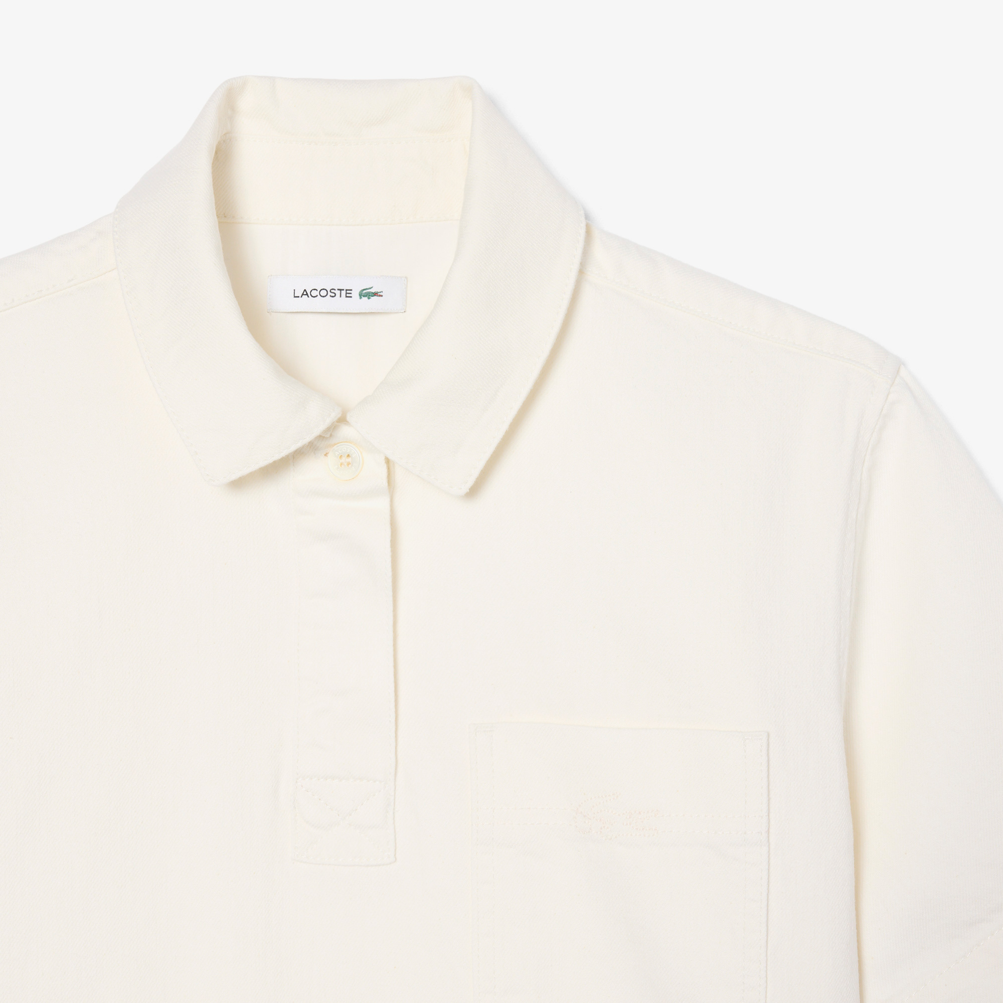 Lacoste Kadın Oversize Fit Kısa Kollu Polo Yaka Denim Beyaz Gömlek görsel 6