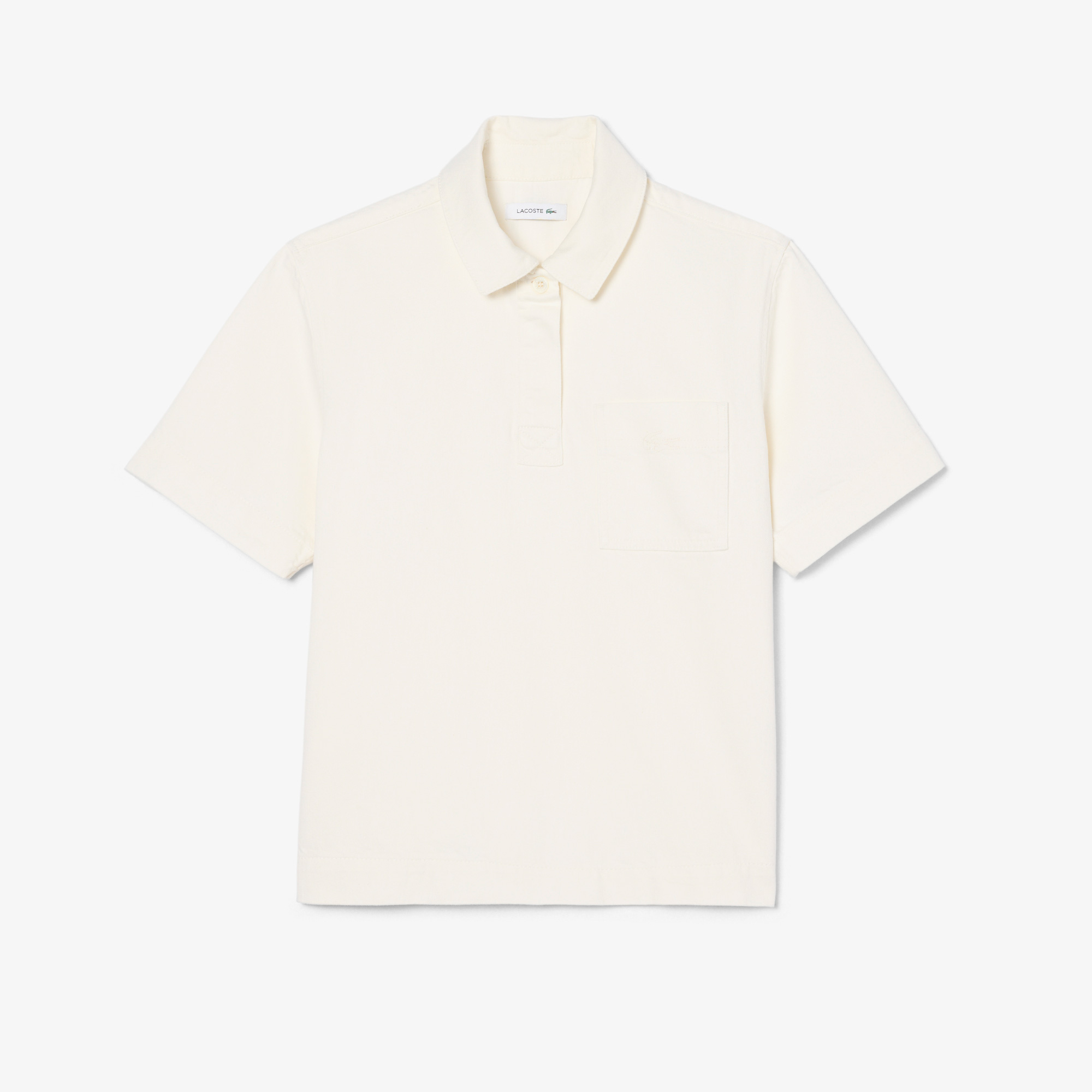 Lacoste Kadın Oversize Fit Kısa Kollu Polo Yaka Denim Beyaz Gömlek görsel 5