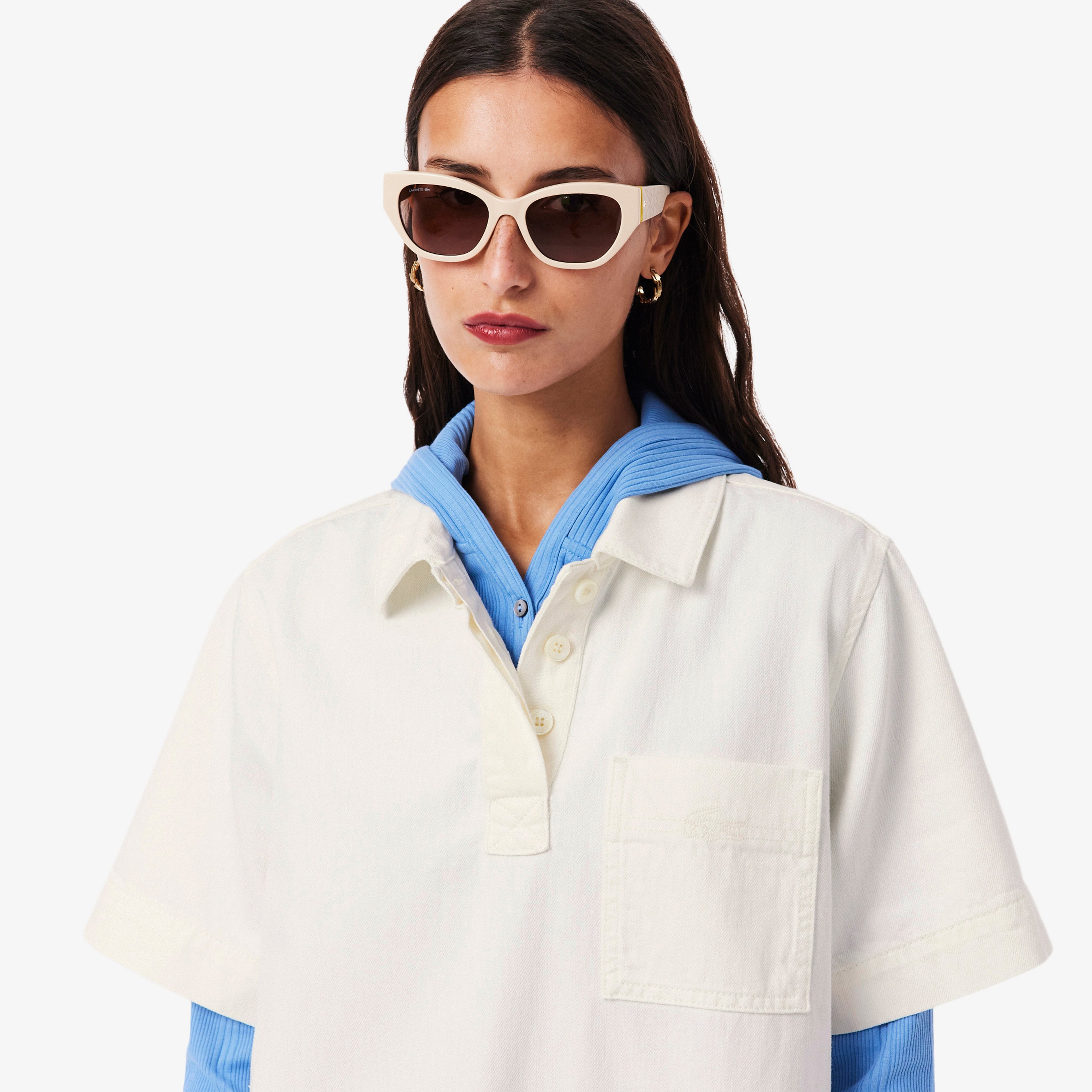 Kadın Oversize Fit Kısa Kollu Polo Yaka Denim Beyaz Elbise