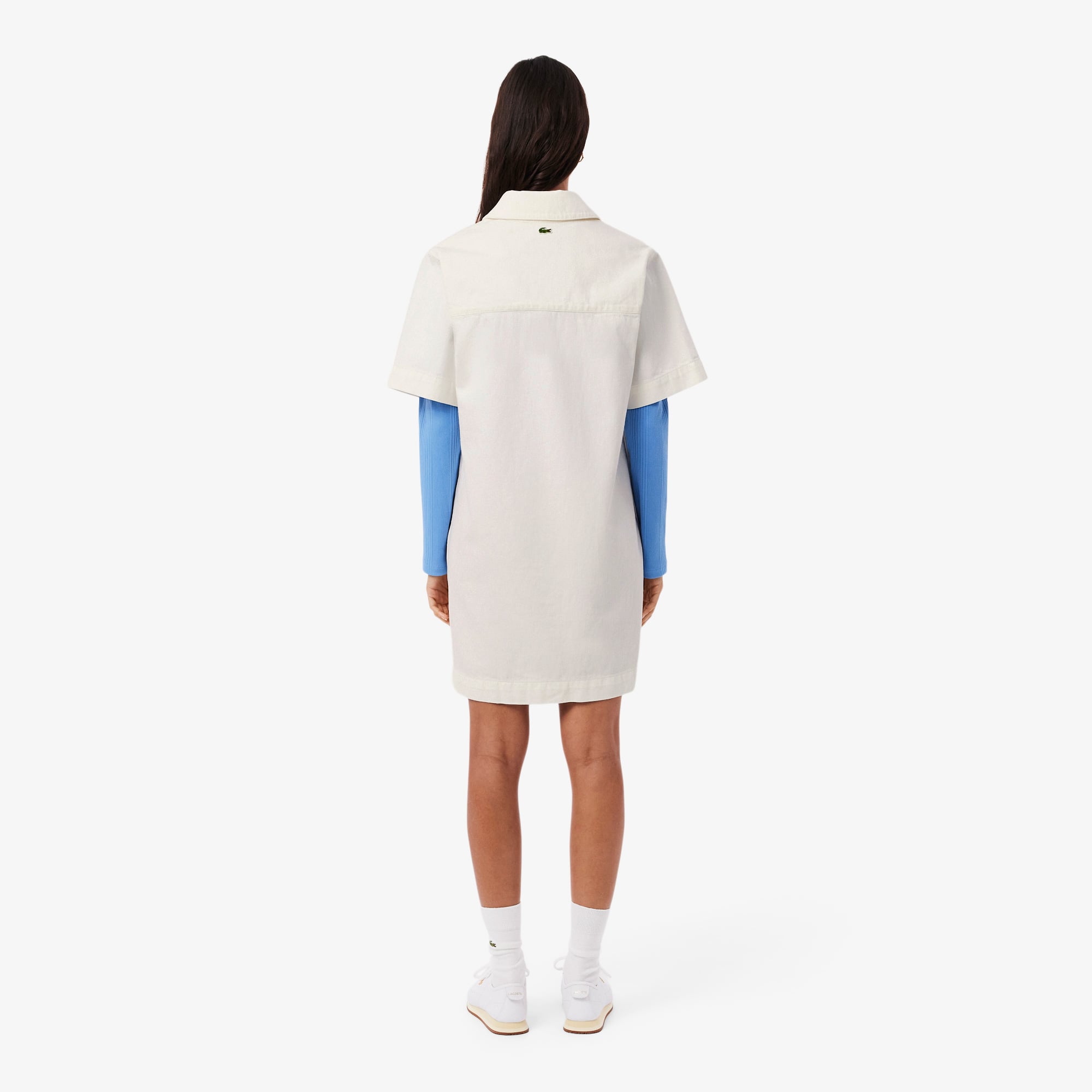 Lacoste Kadın Oversize Fit Kısa Kollu Polo Yaka Denim Beyaz Elbise görsel 3