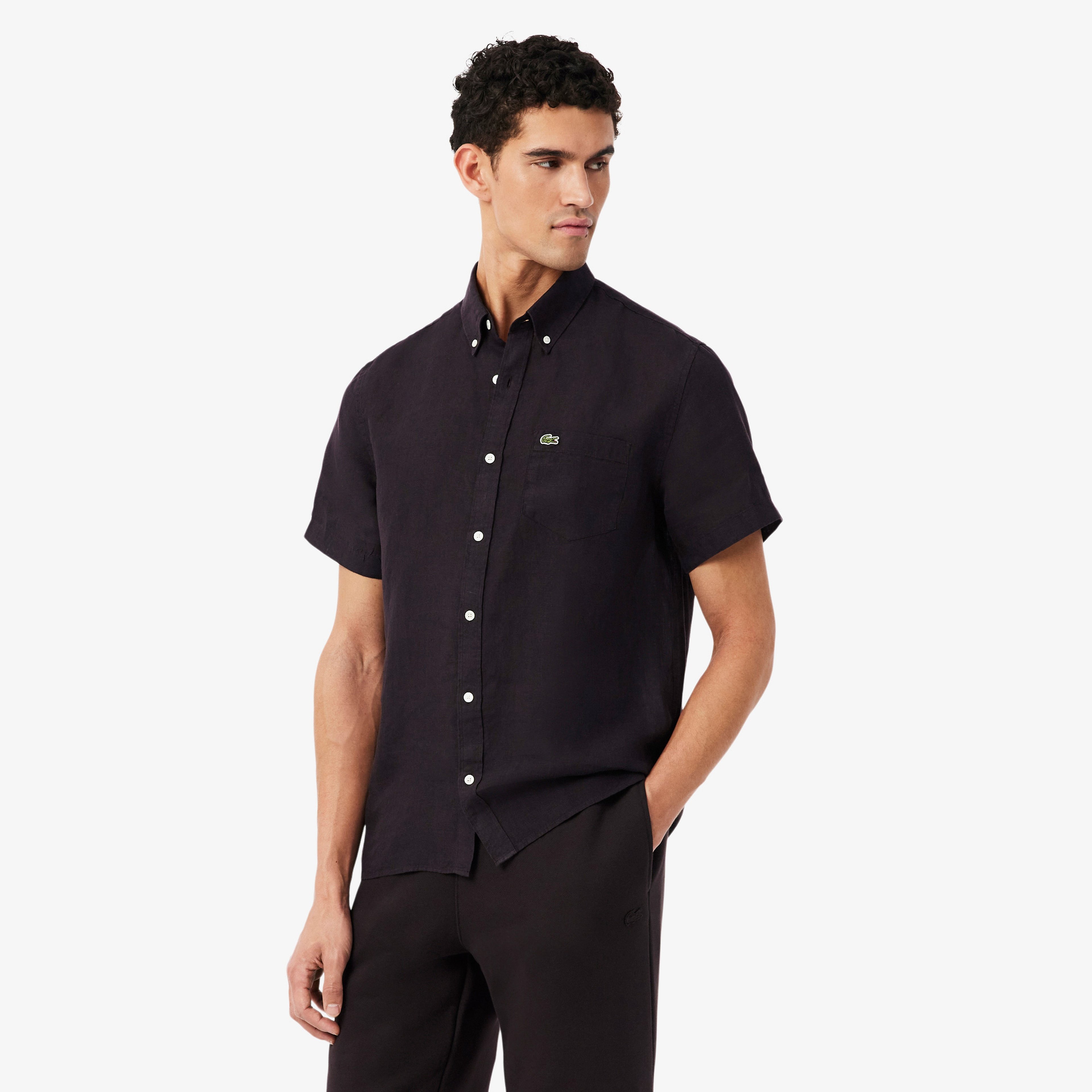 Erkek Regular Fit Kısa Kollu Düğmeli Yaka Keten Kahverengi Gömlek Erkek Regular Fit Kısa Kollu Düğmeli Yaka Keten Kahverengi Gömlek